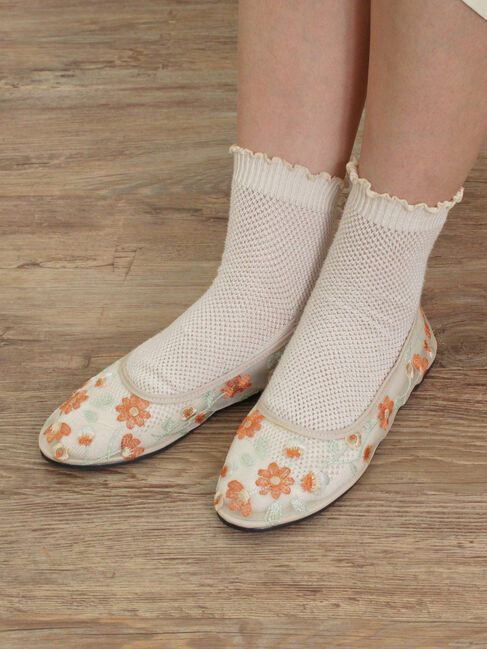 Samansa Mos2「花柄刺繍シアーシューズ」|ビジネス・ドレスシューズ|ベージュ