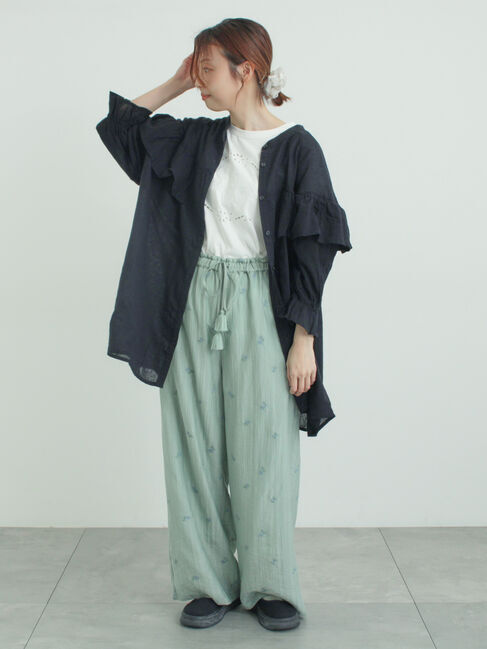 Samansa Mos2「切替フリルチュニック」|シャツ・ブラウス|