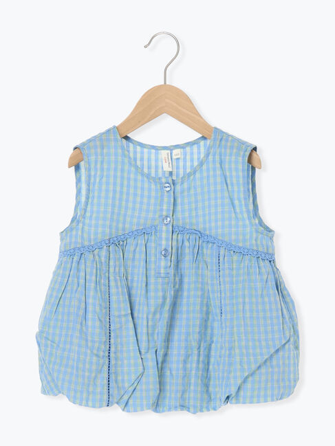 Samansa Mos2 Lagom「チェックバルーンブラウス(セットアップ可)」|シャツ・ブラウス|ブルー