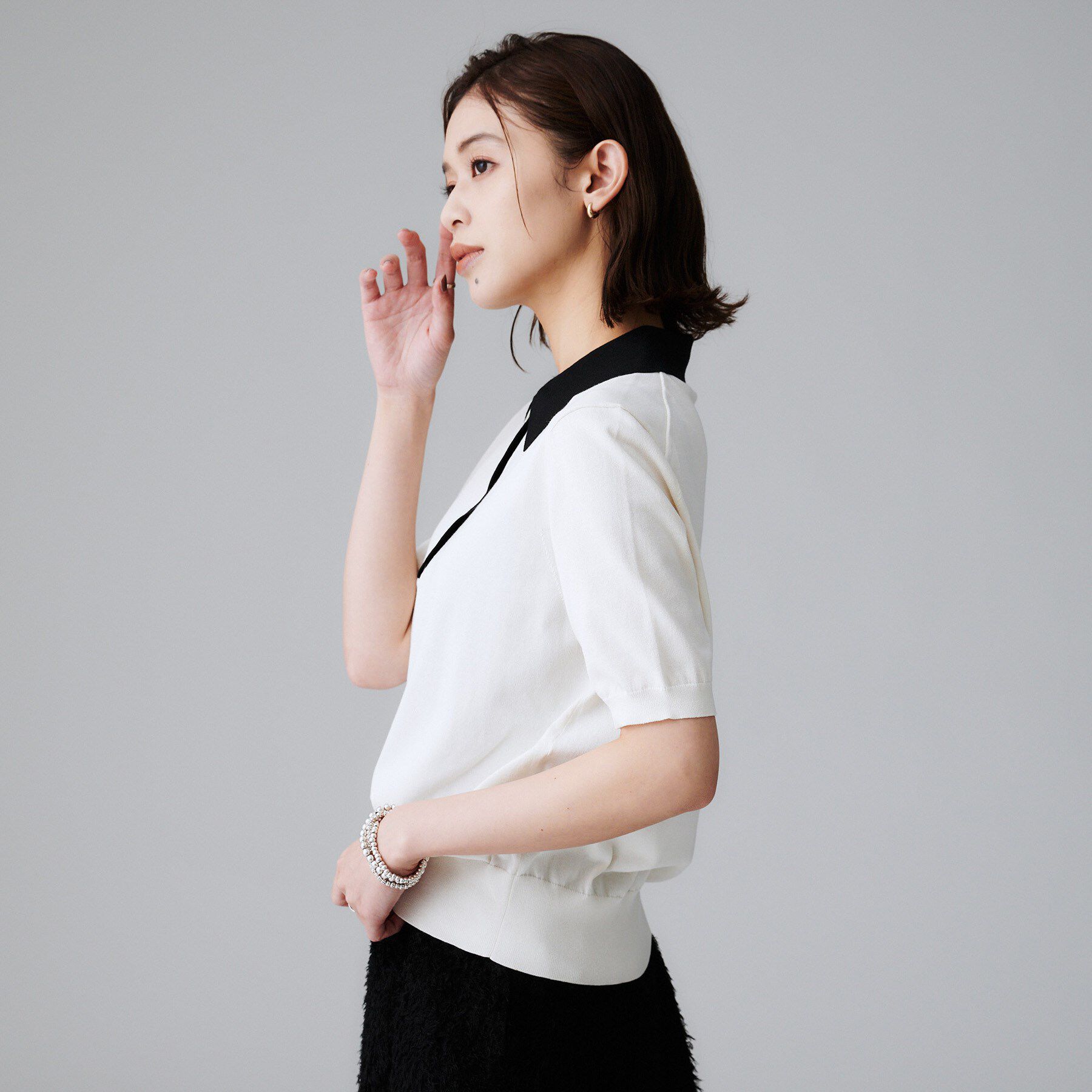 UNTITLED「【トレンド/きれいめ】5分袖ポロニット」|ニット・セーター|