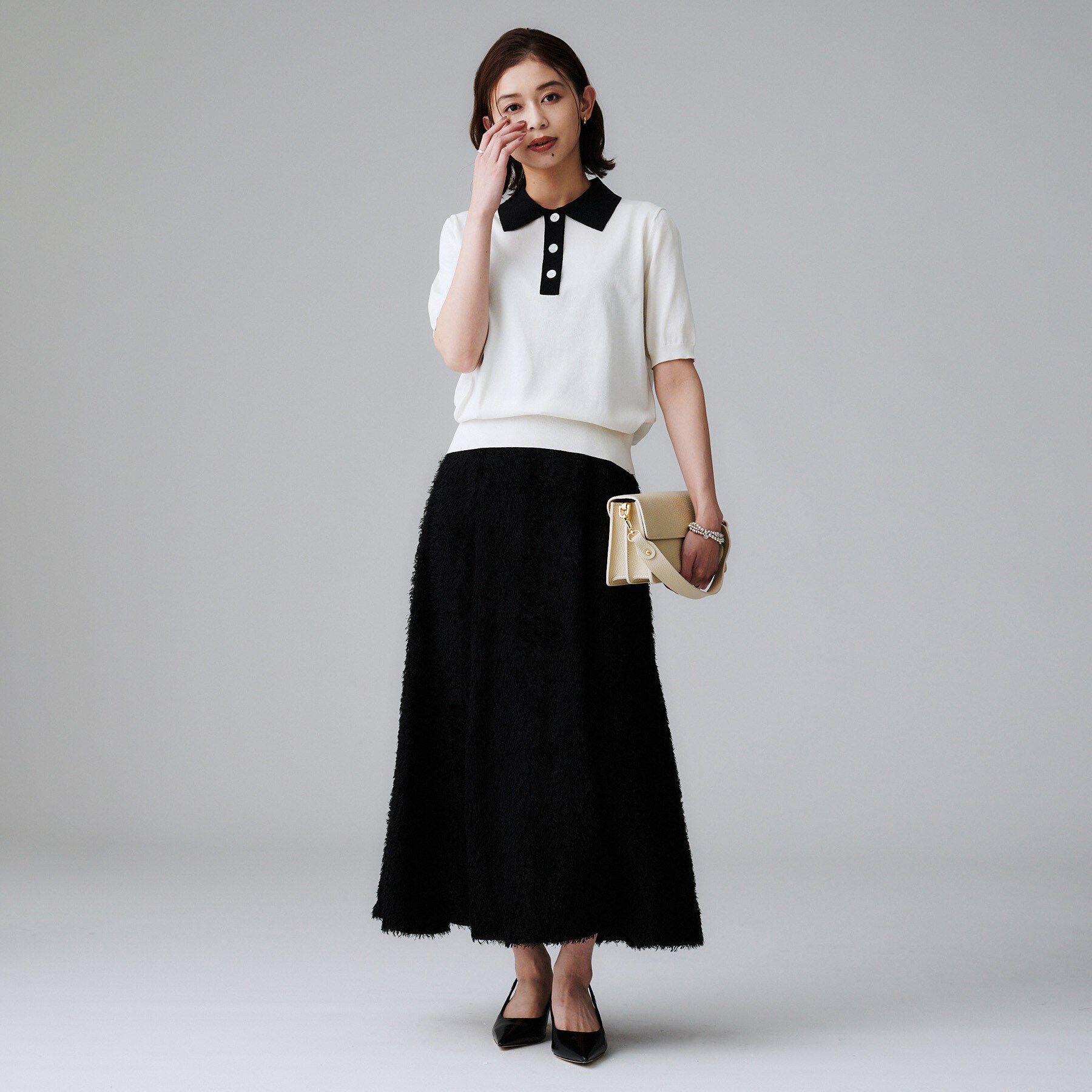 UNTITLED「【トレンド/きれいめ】5分袖ポロニット」|ニット・セーター|