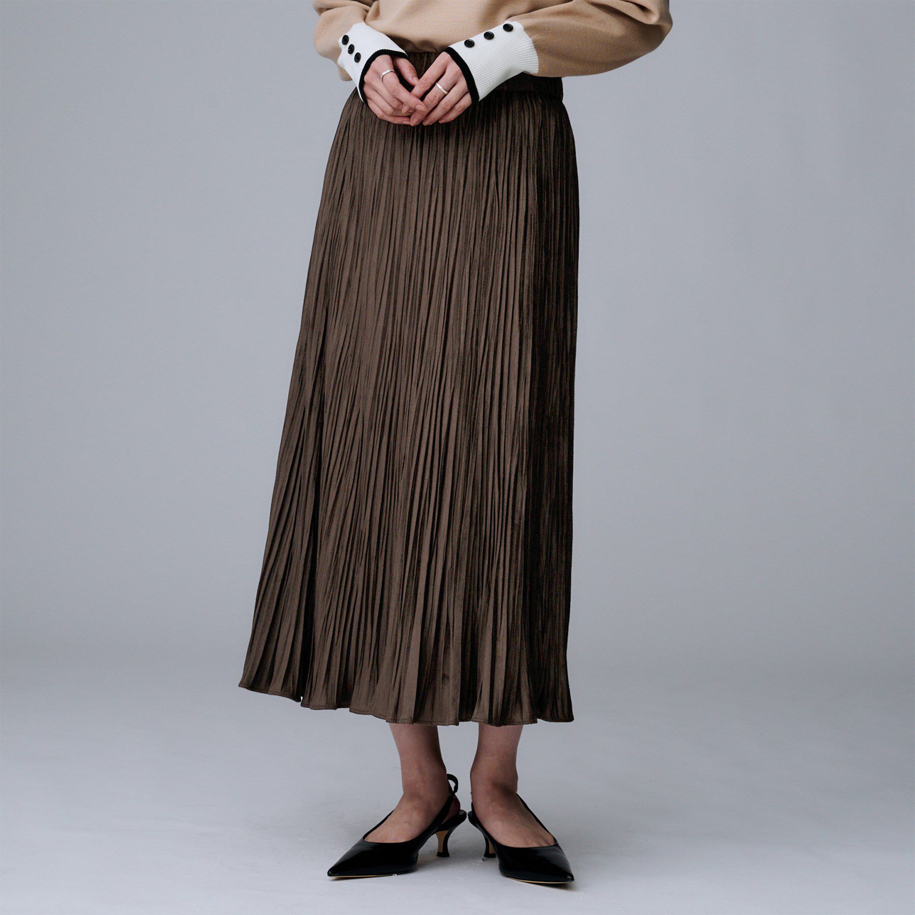 UNTITLED「【シワ知らず/ウエストゴム】スエード風プリーツスカート」|スカート|
