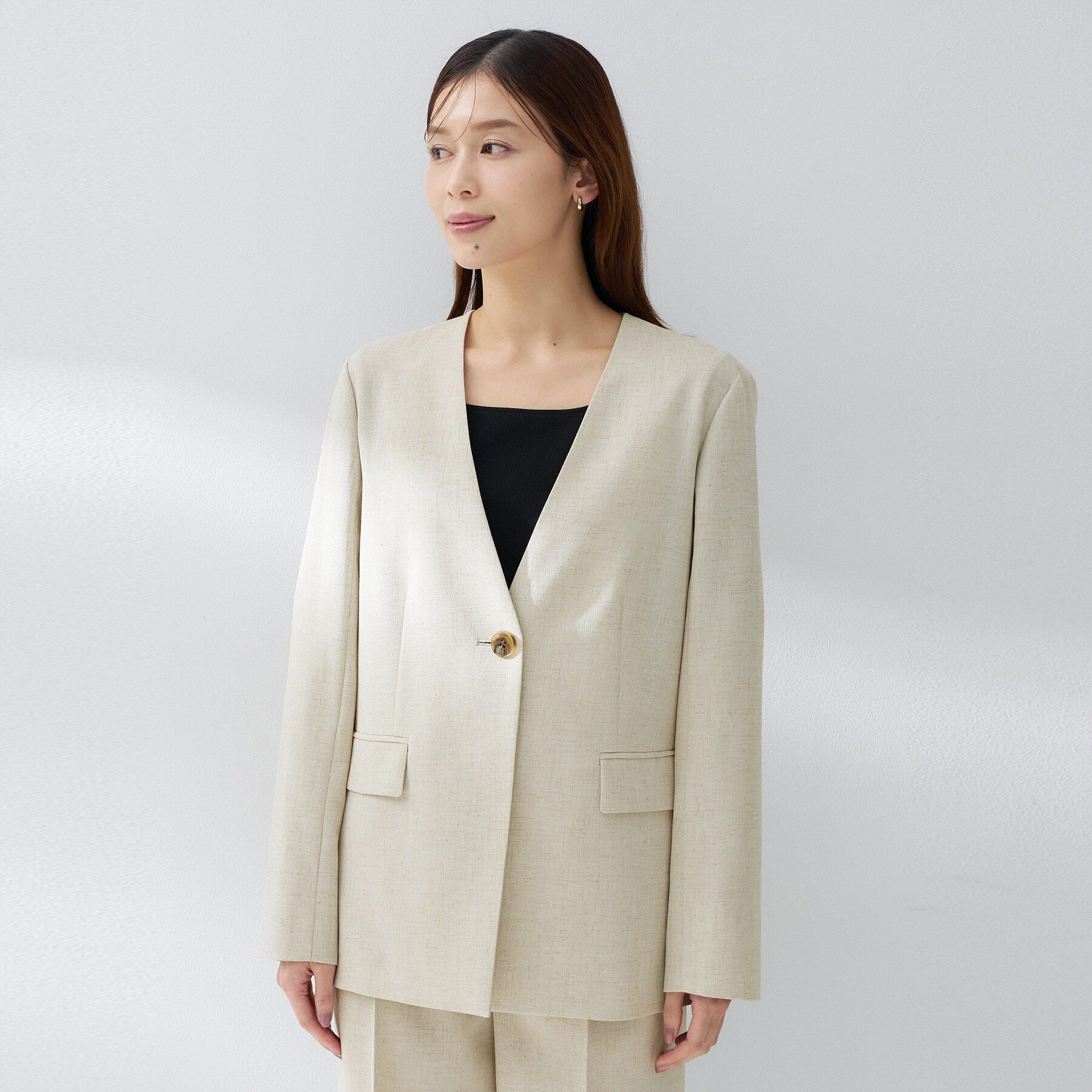 UNTITLED「【セットアップ可/UVカット/接触冷感/遮熱/通気性】スラブカラーレスジャケット」|ノーカラージャケット|