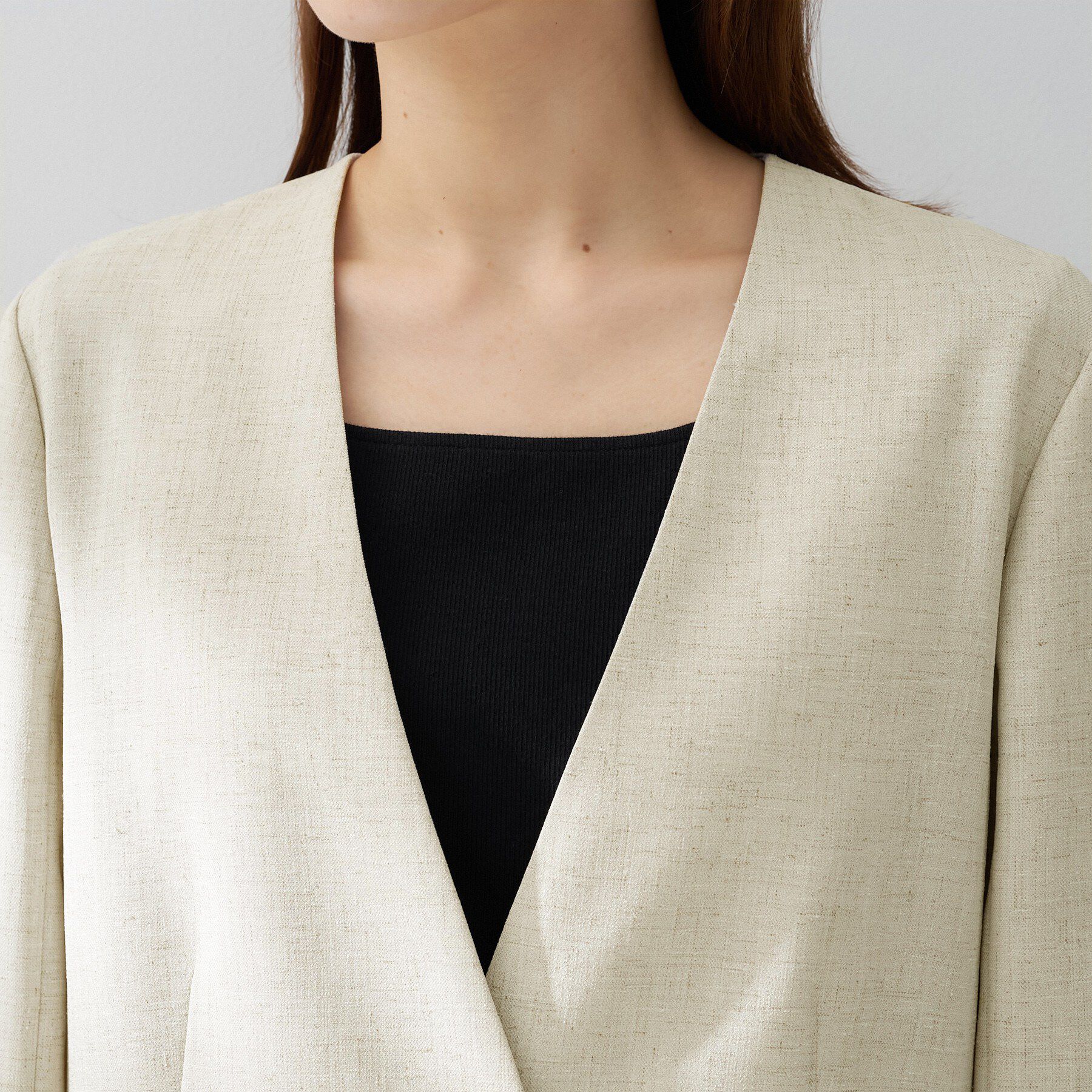 UNTITLED「【セットアップ可/UVカット/接触冷感/遮熱/通気性】スラブカラーレスジャケット」|ノーカラージャケット|