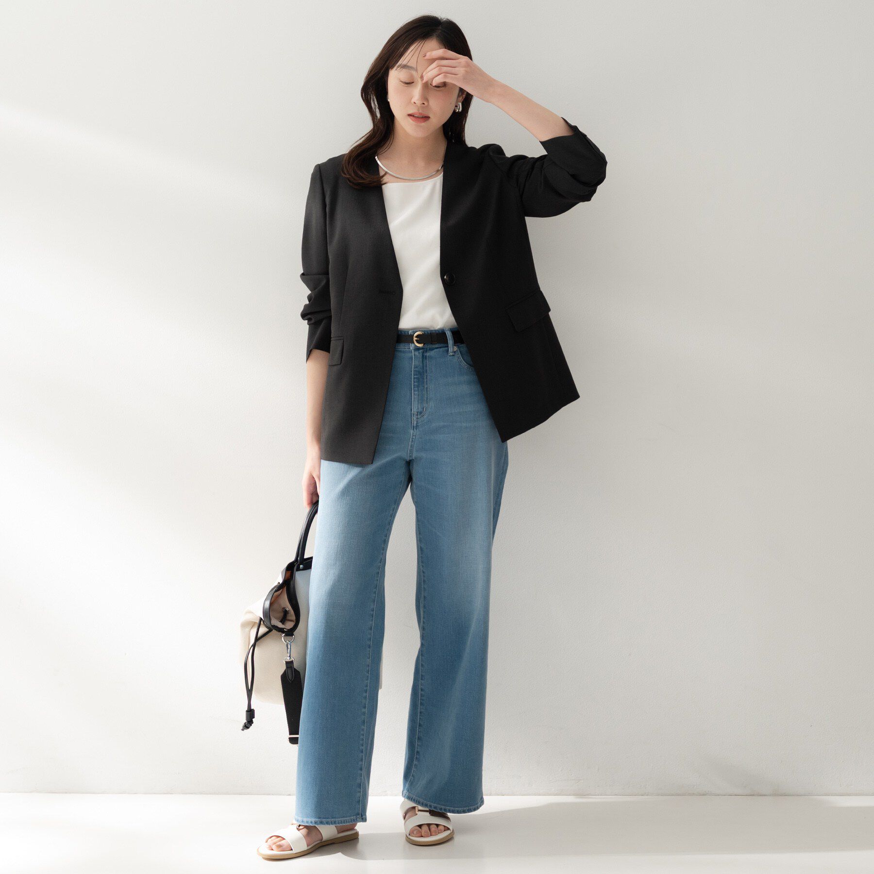 UNTITLED「【セットアップ可/UVカット/接触冷感/遮熱/通気性】スラブカラーレスジャケット」|ノーカラージャケット|