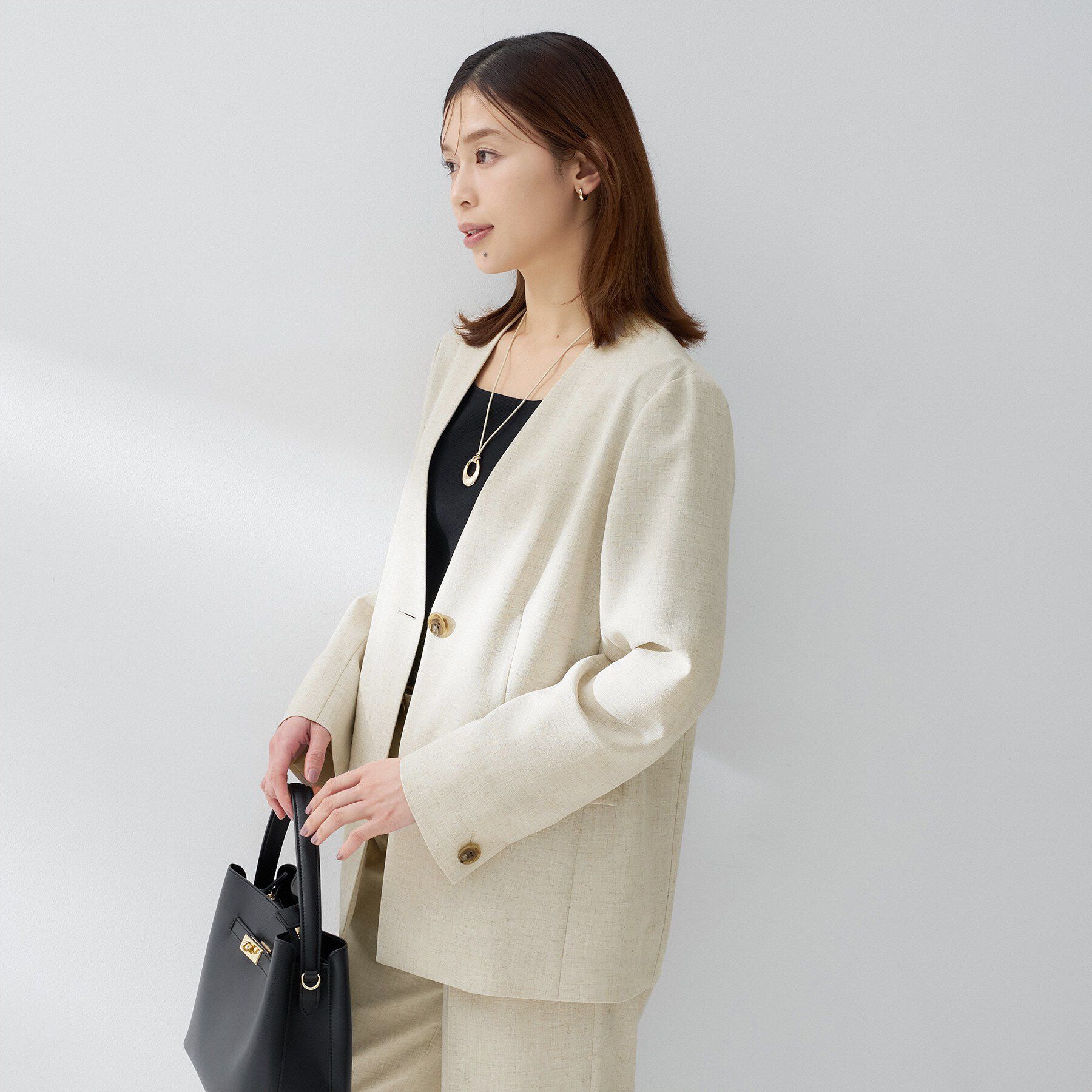 UNTITLED「【セットアップ可/UVカット/接触冷感/遮熱/通気性】スラブカラーレスジャケット」|ノーカラージャケット|