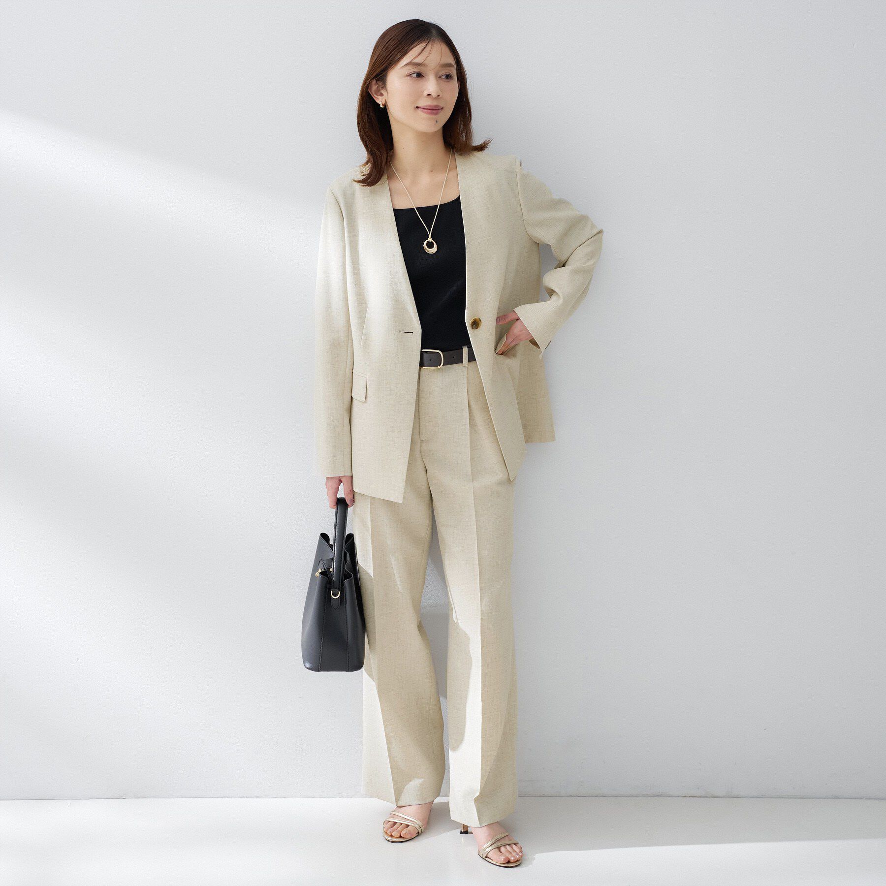 UNTITLED「【セットアップ可/UVカット/接触冷感/遮熱/通気性】スラブカラーレスジャケット」|ノーカラージャケット|