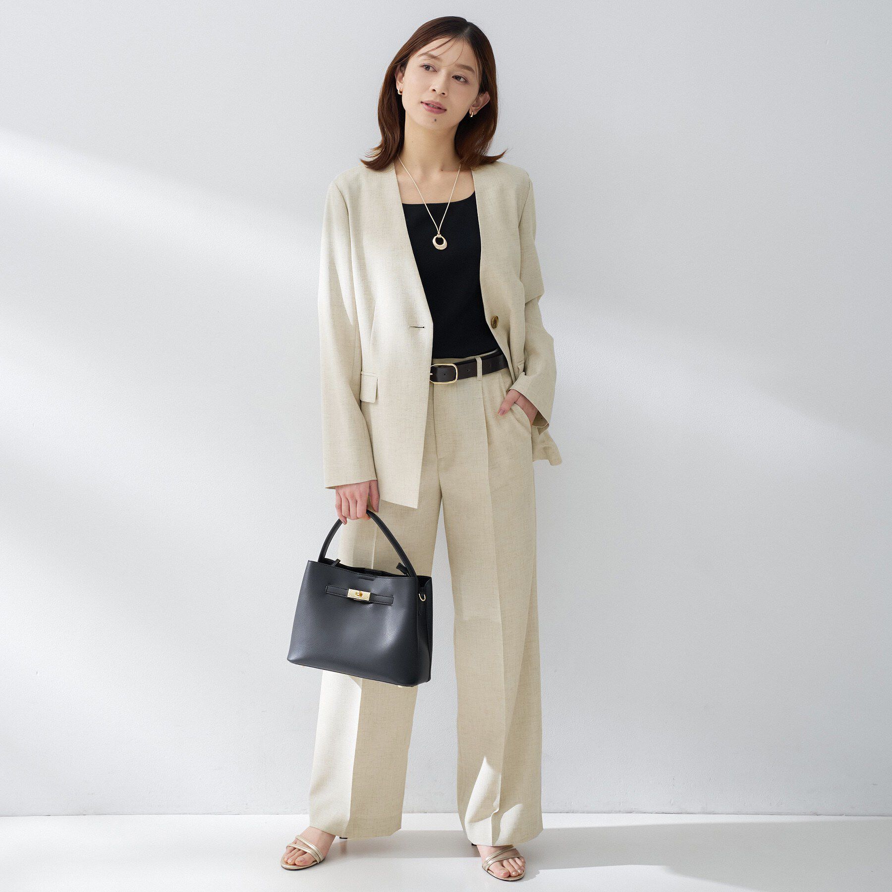 UNTITLED「【セットアップ可/UVカット/接触冷感/遮熱/通気性】スラブカラーレスジャケット」|ノーカラージャケット|