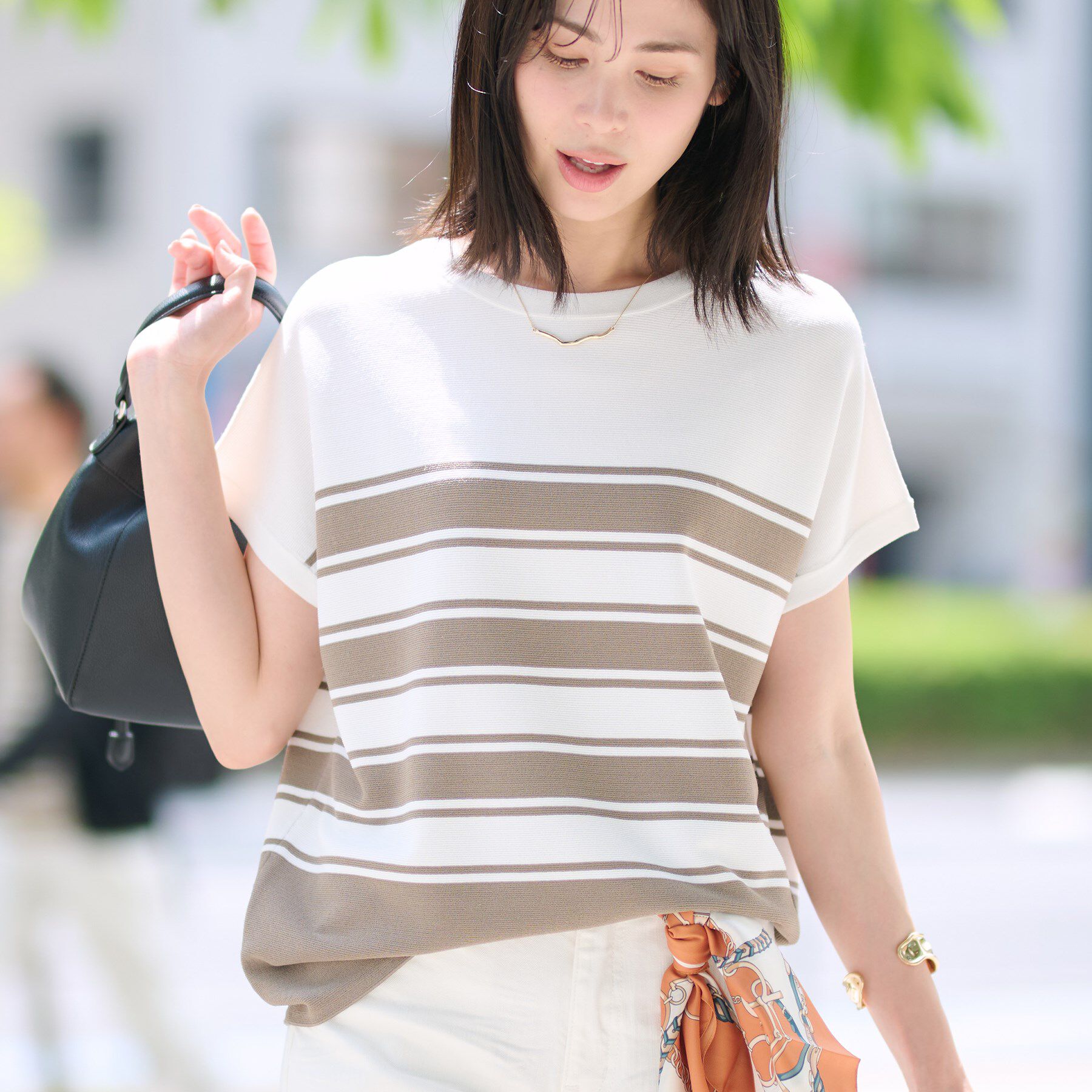 INDIVI「新色登場！【洗える／清涼感】レーヨンストレッチ フレンチスリーブニット」|ニット・セーター|トープ(354)