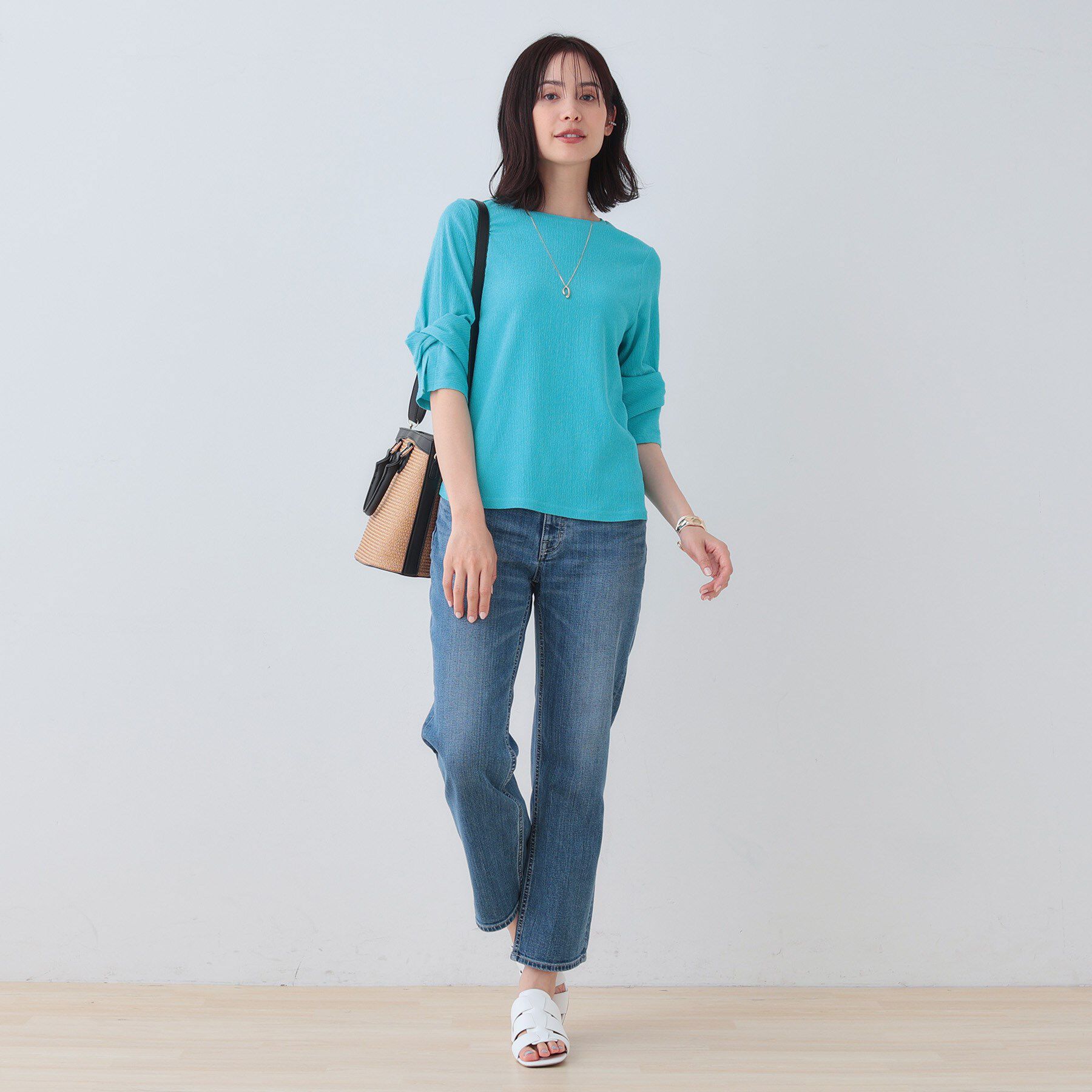 INDIVI「【洗える／吸水速乾／UVケア】ねじりデザイン袖カットソー」|Tシャツ・カットソー|