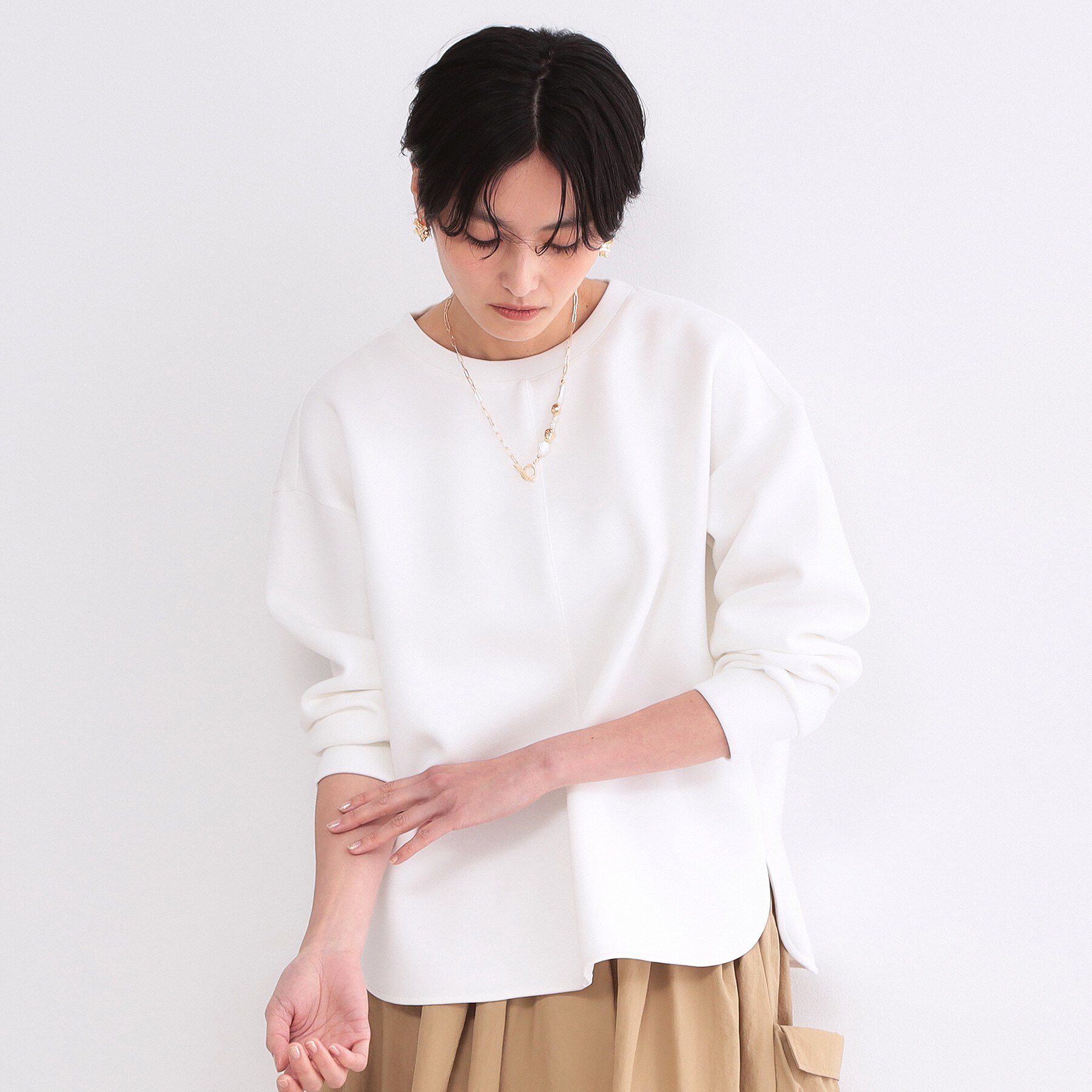 OPAQUE.CLIP「リラクシーボリュームスリーブトップス【洗濯機OK】」|Tシャツ・カットソー|ホワイト(001)