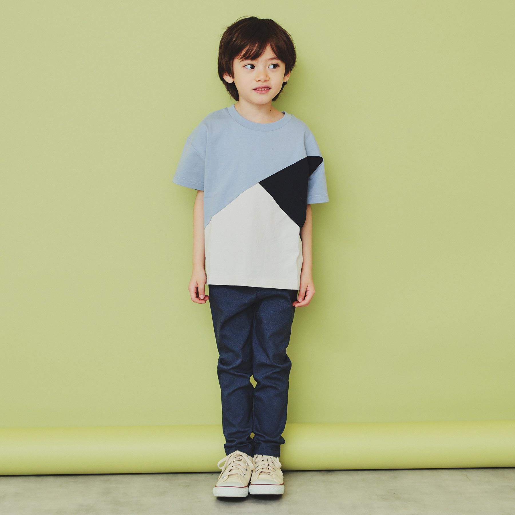 THE SHOP TK「【110－160】斜め切替配色Tシャツ/洗濯機OK」|Tシャツ・カットソー|