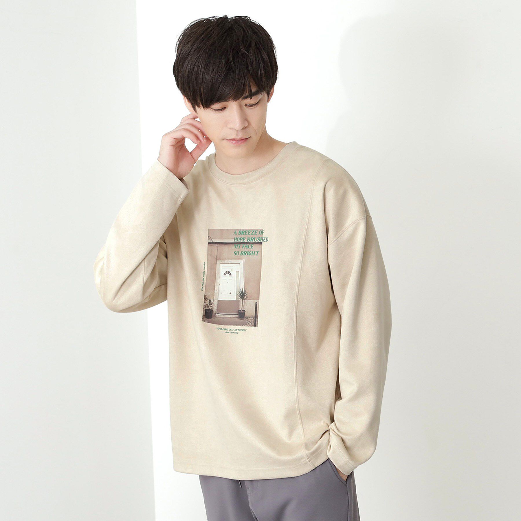 THE SHOP TK「スエード フォトプリントスウェット 【洗濯機OK】」|Tシャツ・カットソー|アイボリー(004)