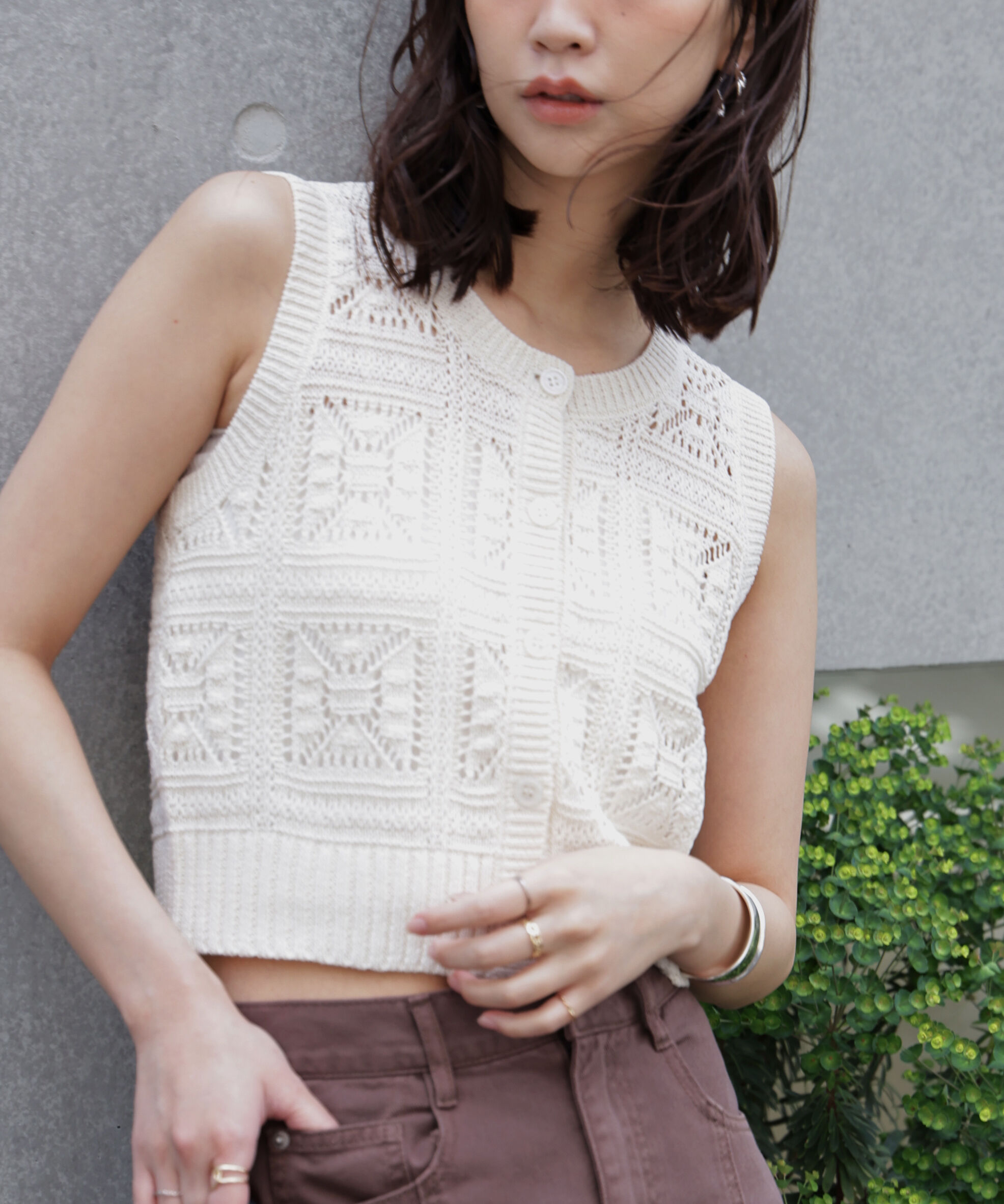  「前後2wayクロッシェニットベスト」|ニット・セーター|ホワイト