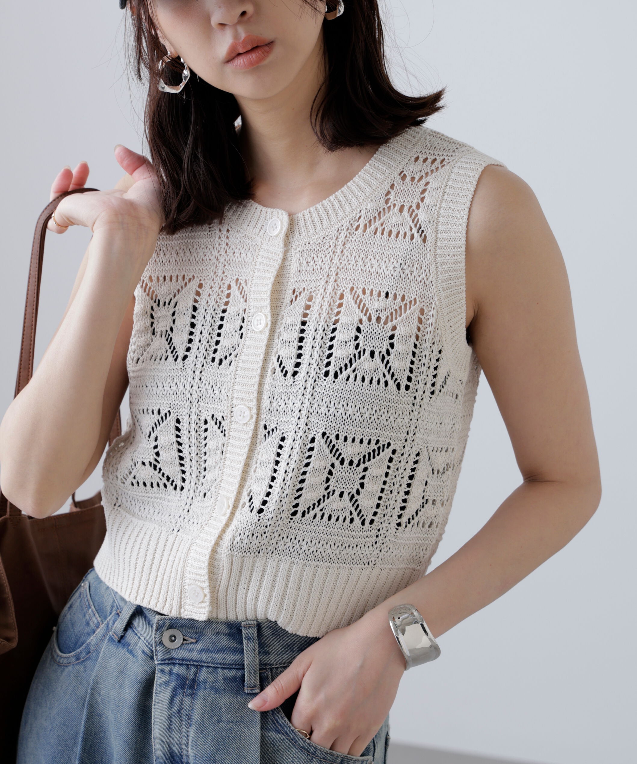  「前後2wayクロッシェニットベスト」|ニット・セーター|