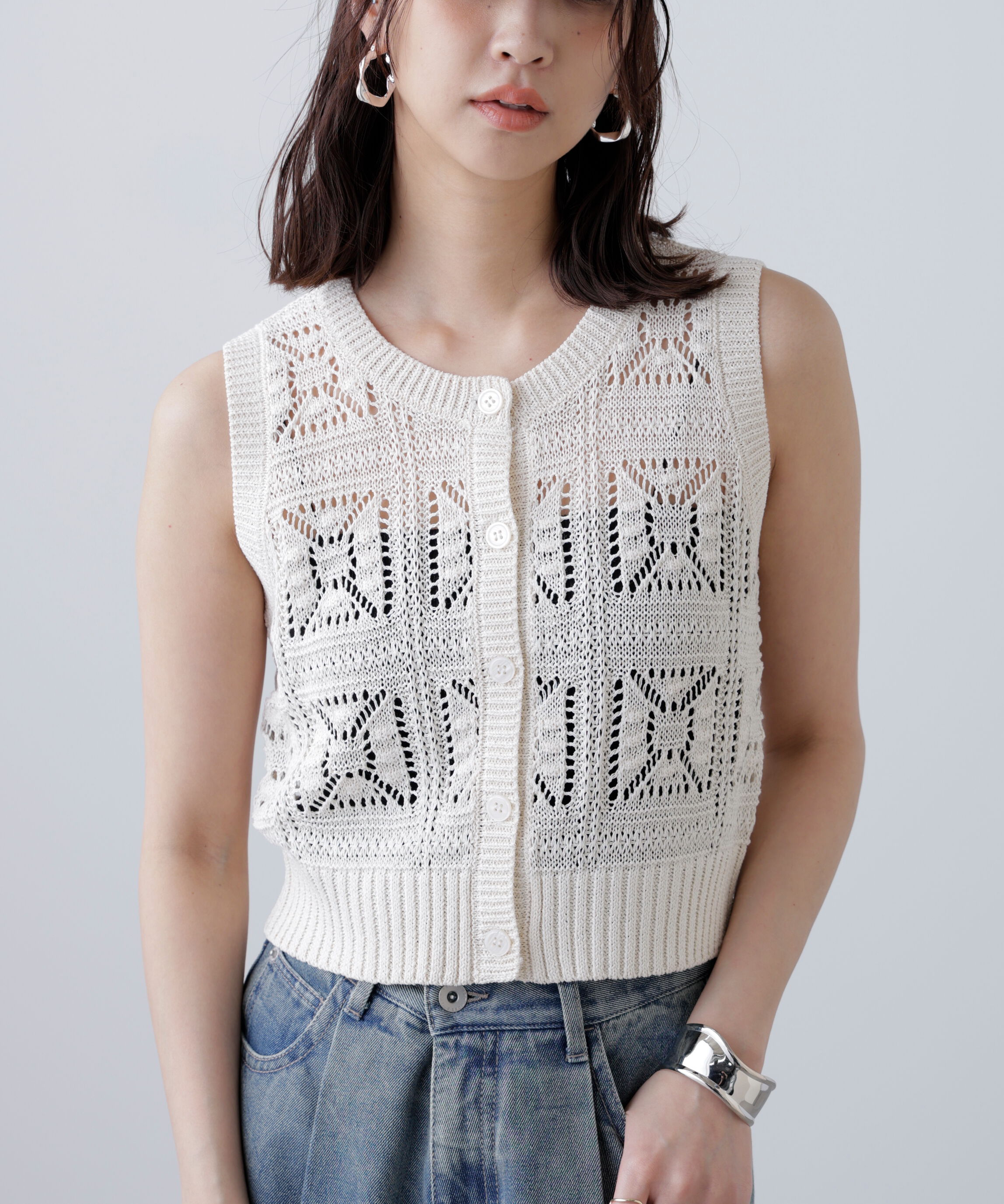  「前後2wayクロッシェニットベスト」|ニット・セーター|