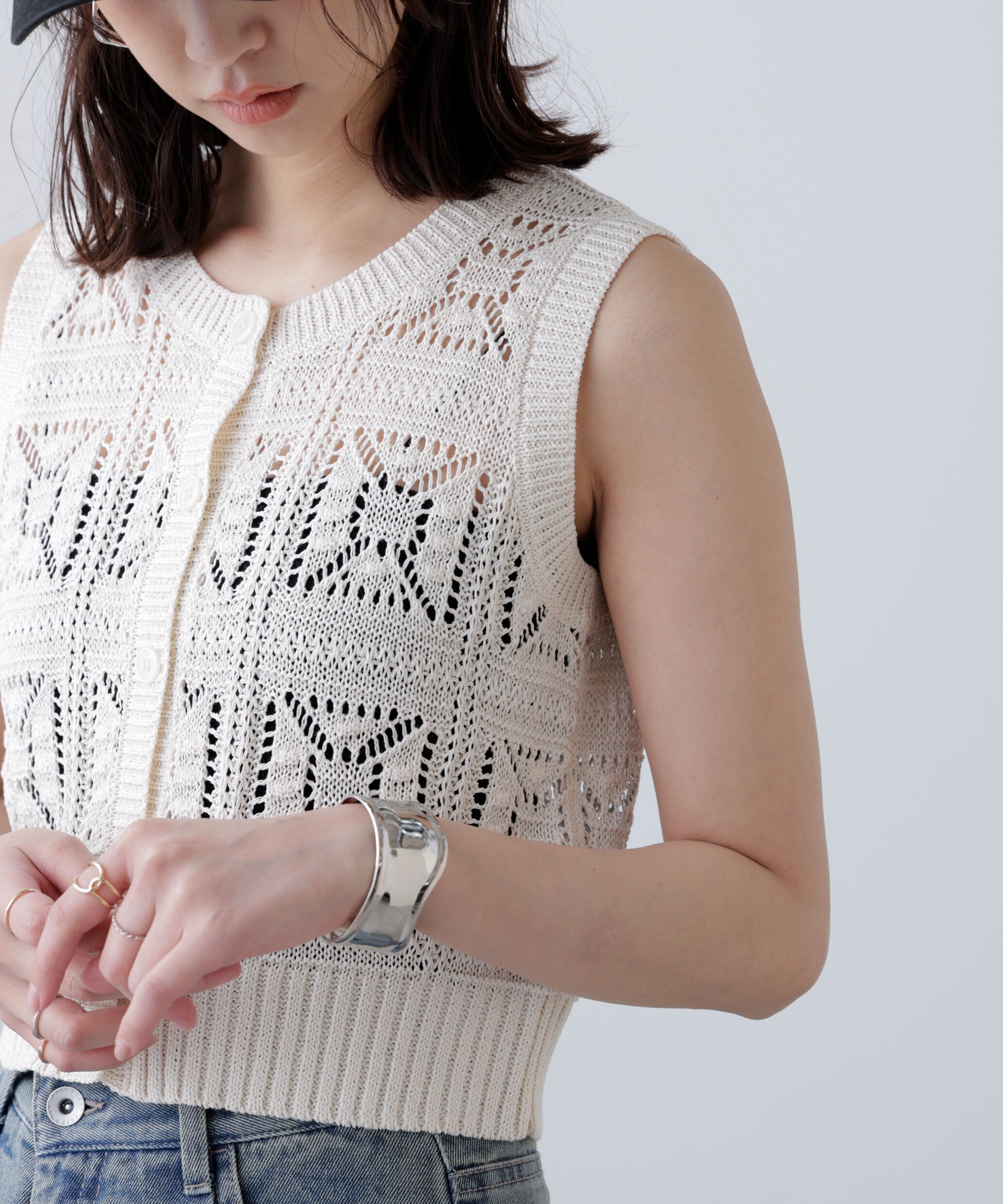  「前後2wayクロッシェニットベスト」|ニット・セーター|