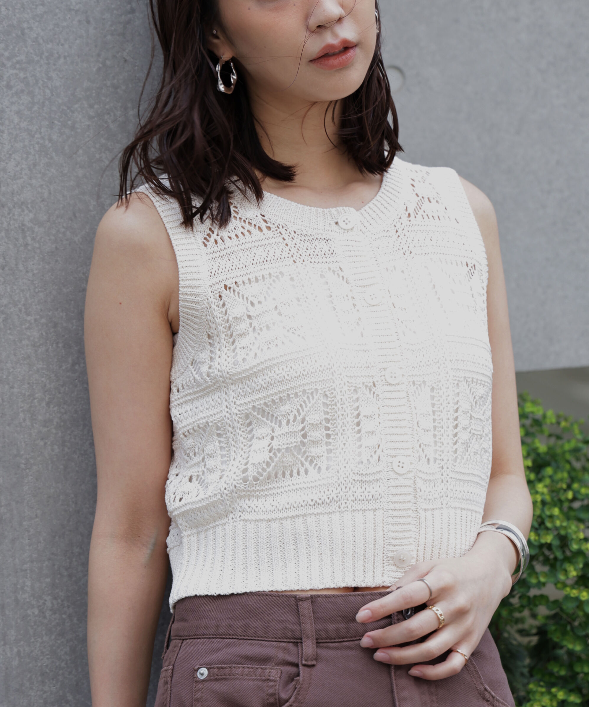  「前後2wayクロッシェニットベスト」|ニット・セーター|