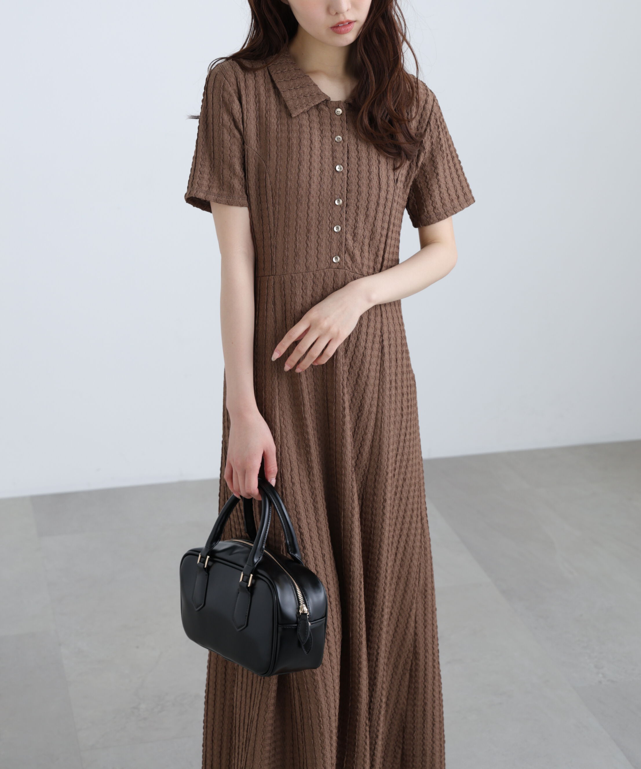  「金ボタンカットジャガードポロワンピース」|ワンピース|