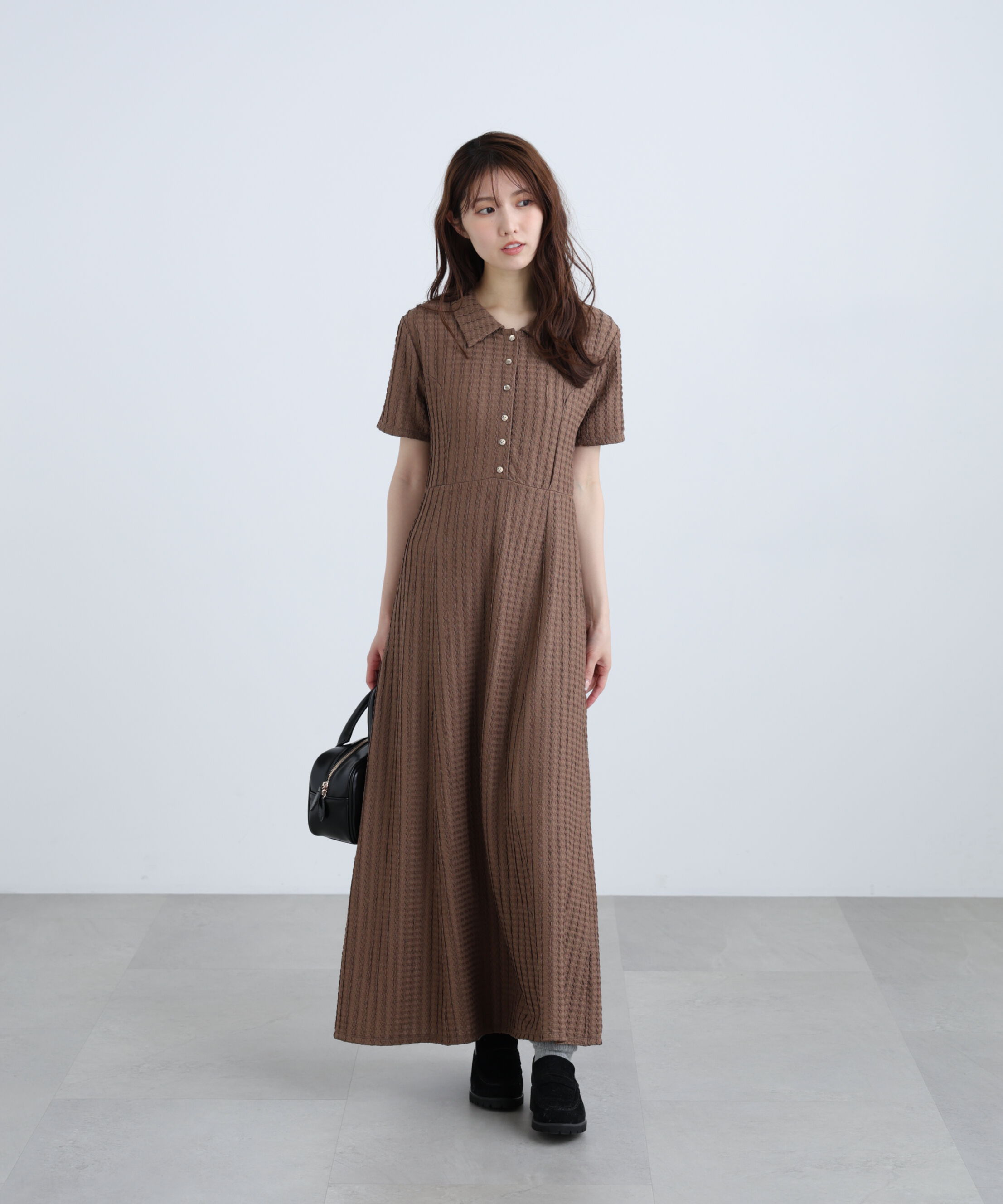  「金ボタンカットジャガードポロワンピース」|ワンピース|