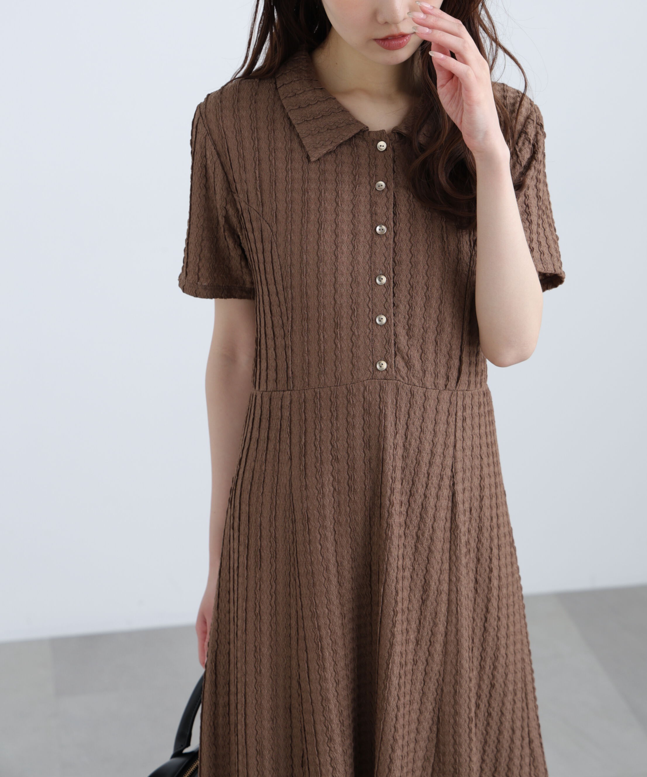  「金ボタンカットジャガードポロワンピース」|ワンピース|