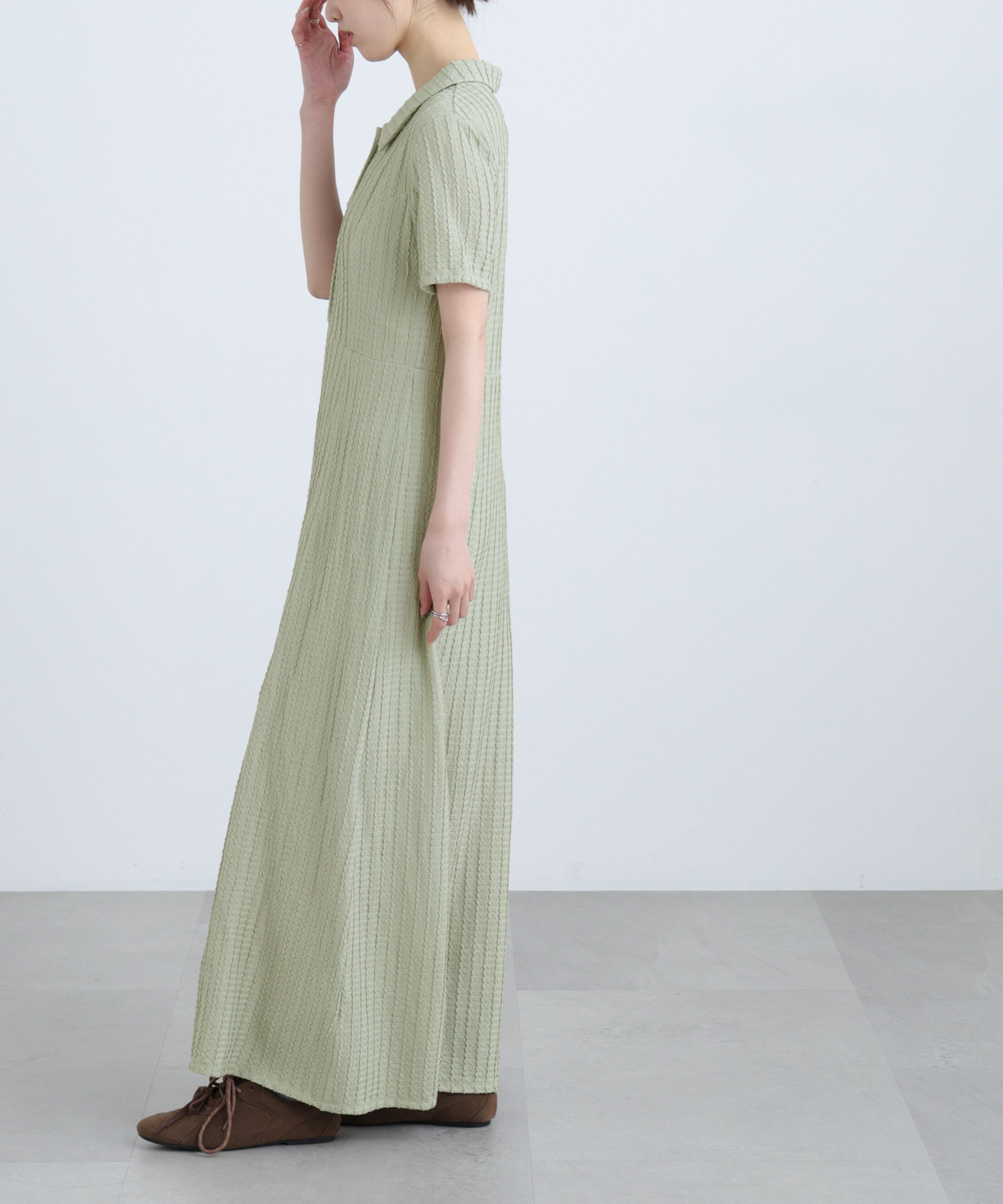  「金ボタンカットジャガードポロワンピース」|ワンピース|