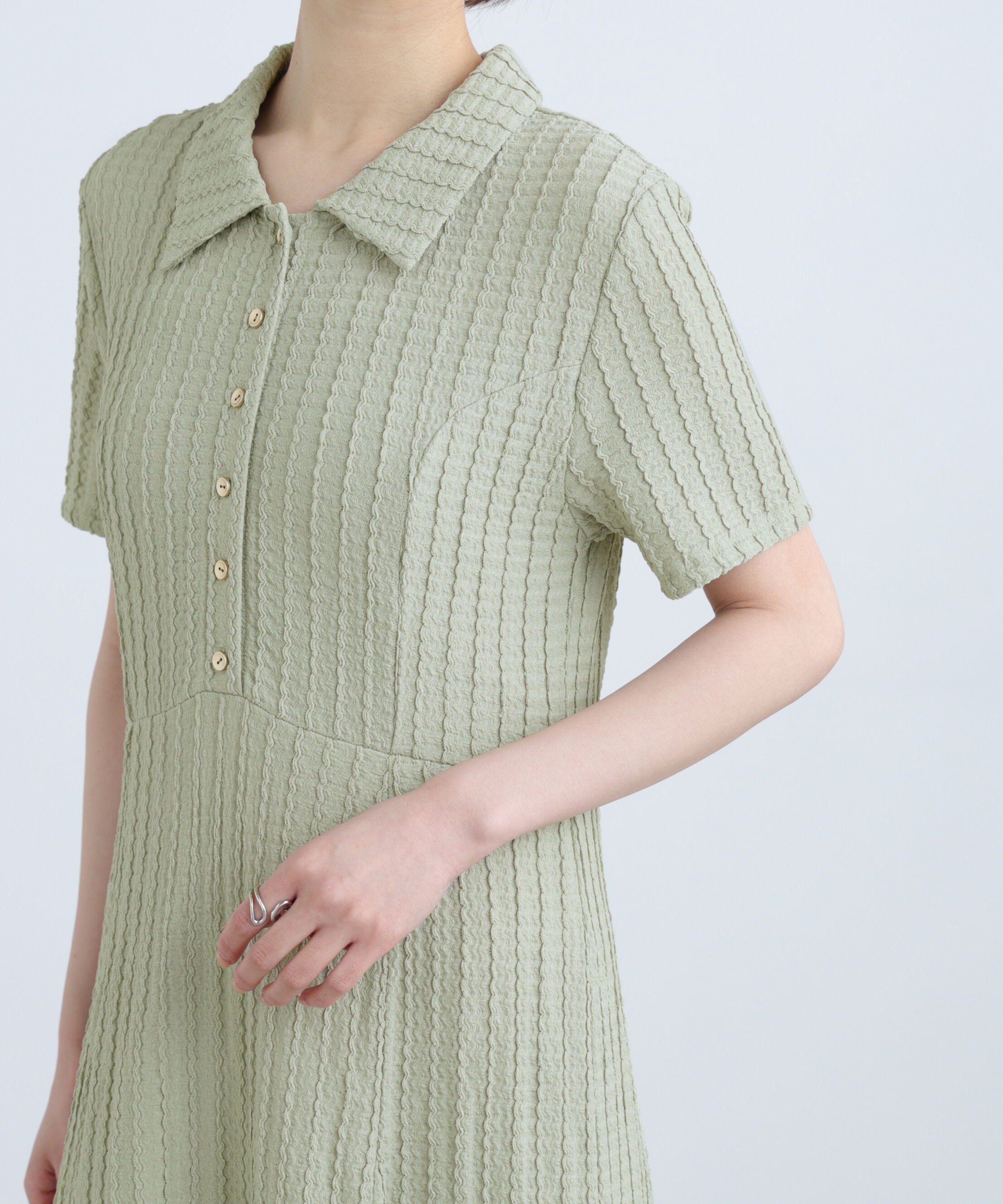  「金ボタンカットジャガードポロワンピース」|ワンピース|