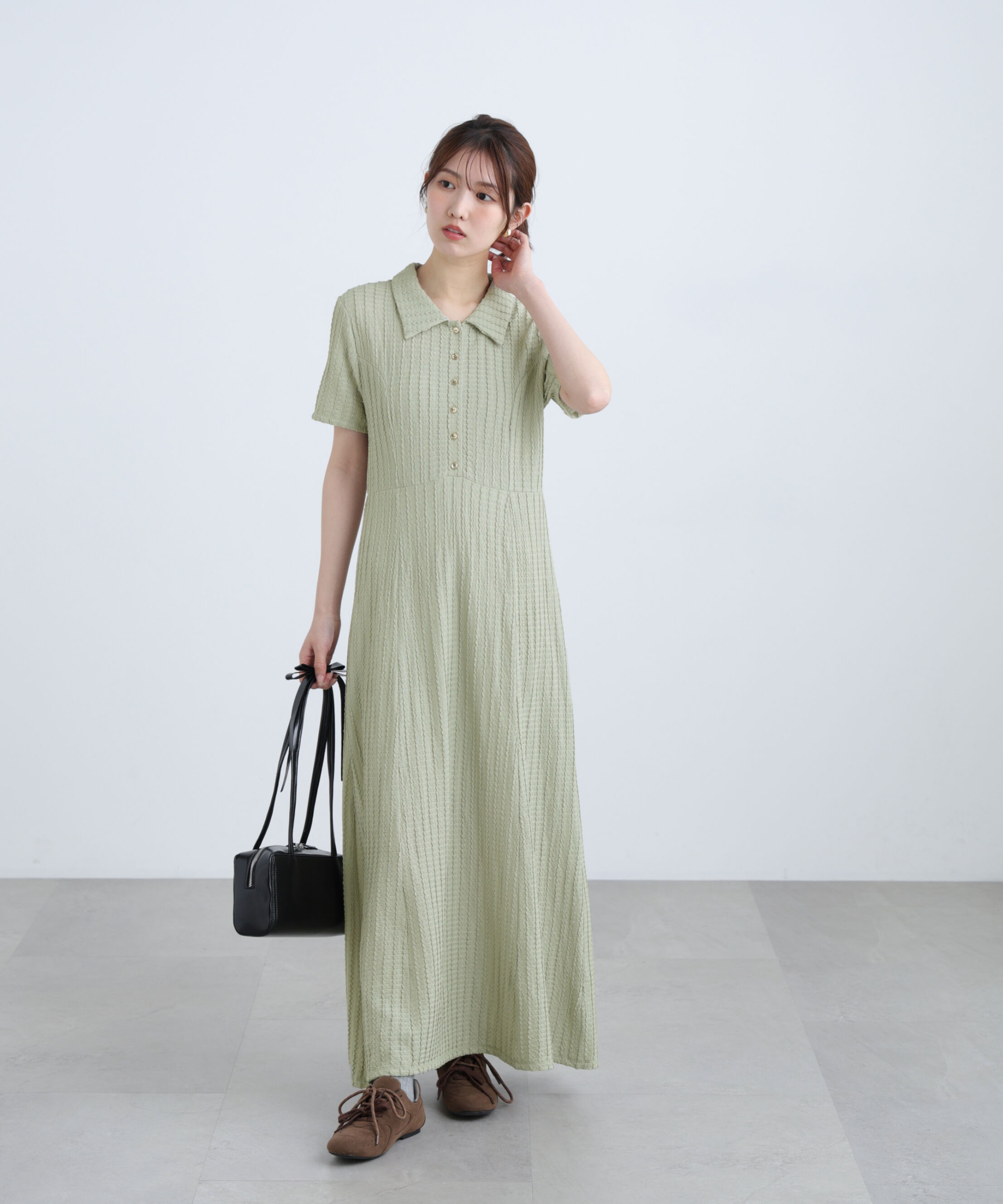  「金ボタンカットジャガードポロワンピース」|ワンピース|