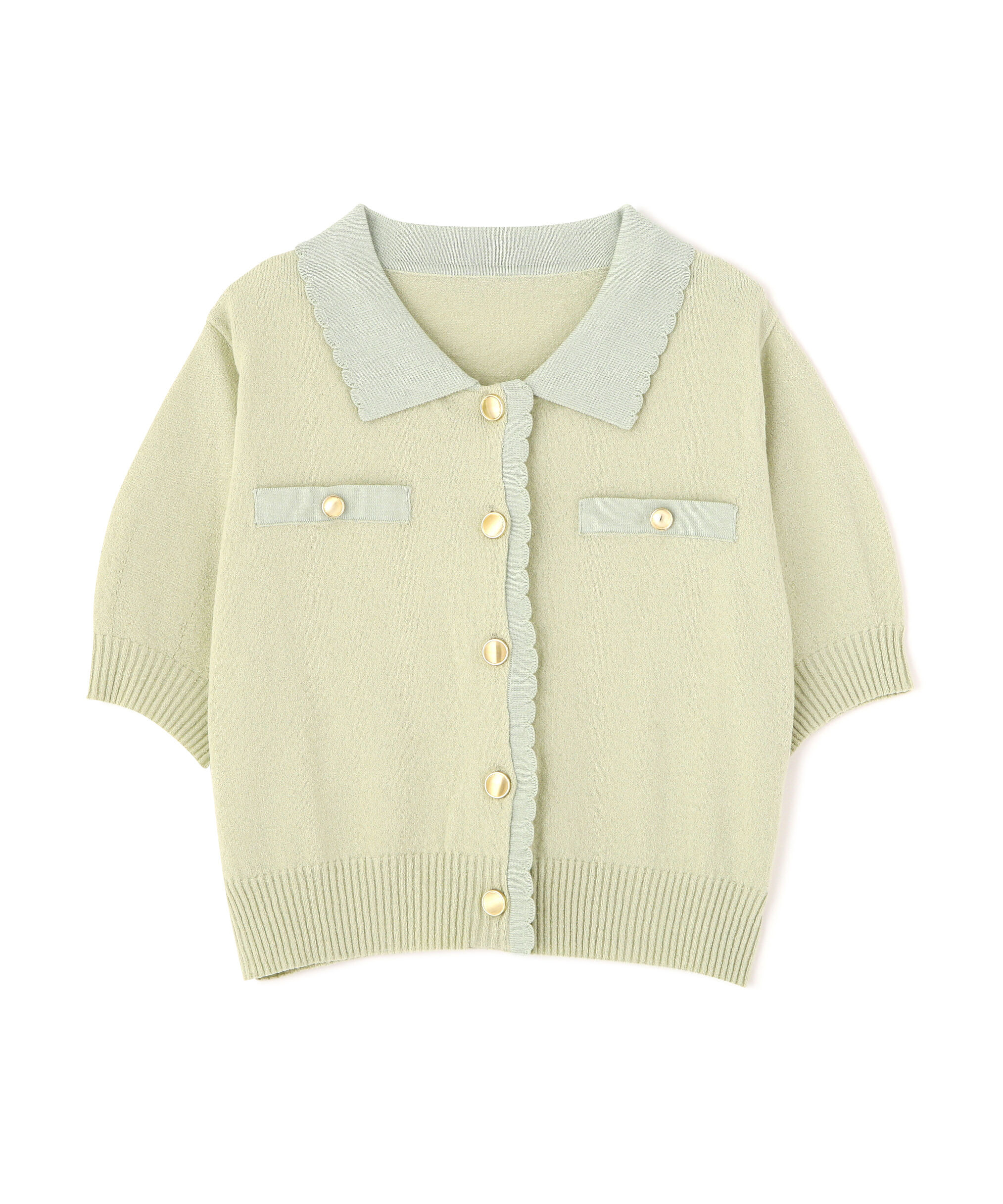  「衿付きミニブークレ半袖カーディガン」|ニット・セーター|