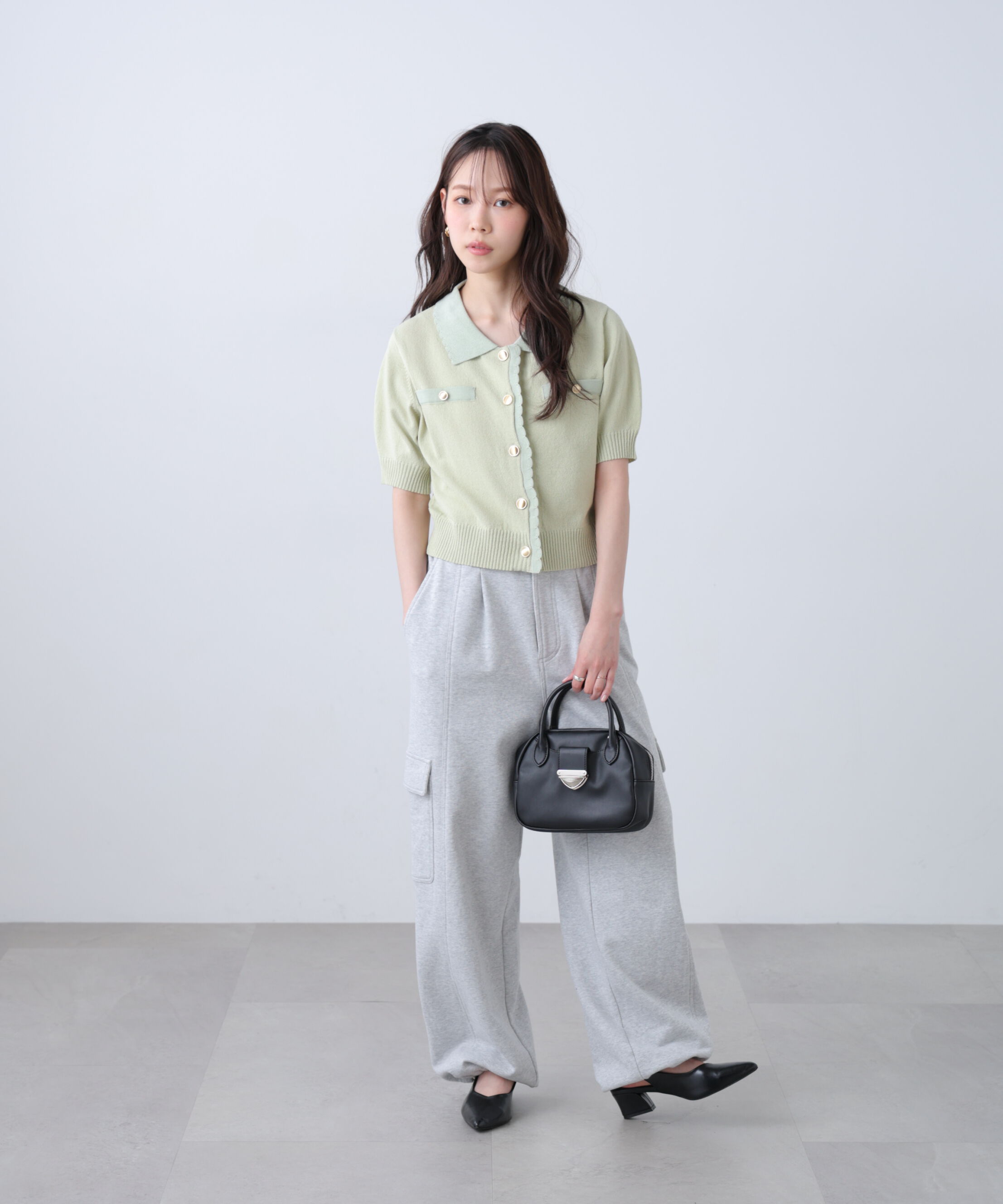  「衿付きミニブークレ半袖カーディガン」|ニット・セーター|