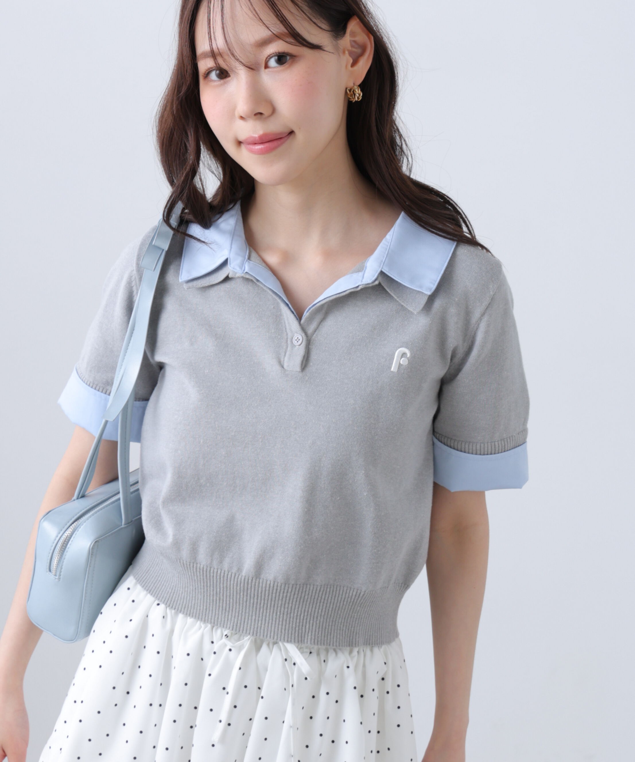  「衿付きレイヤード風半袖ポロニット」|ニット・セーター|