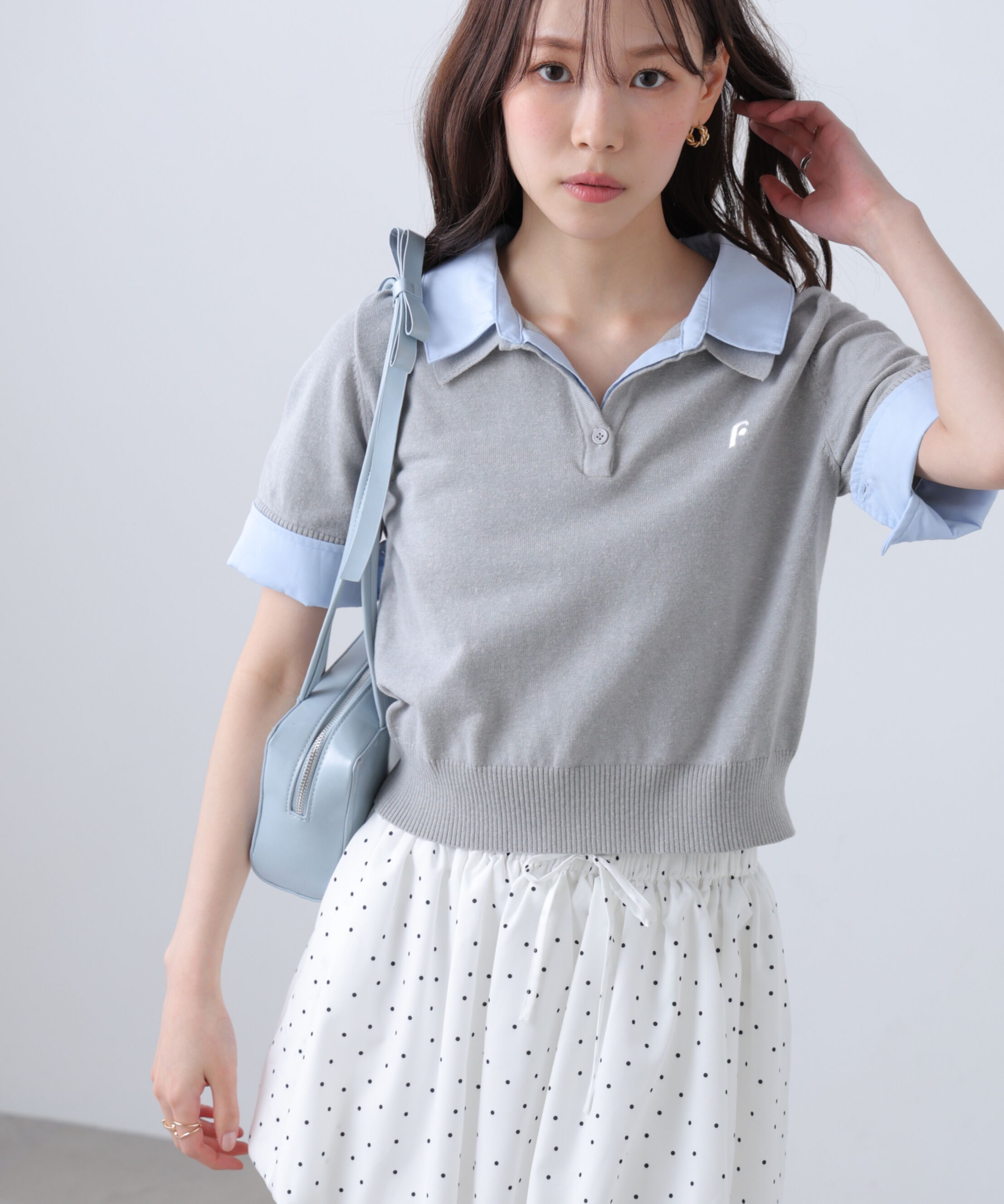  「衿付きレイヤード風半袖ポロニット」|ニット・セーター|