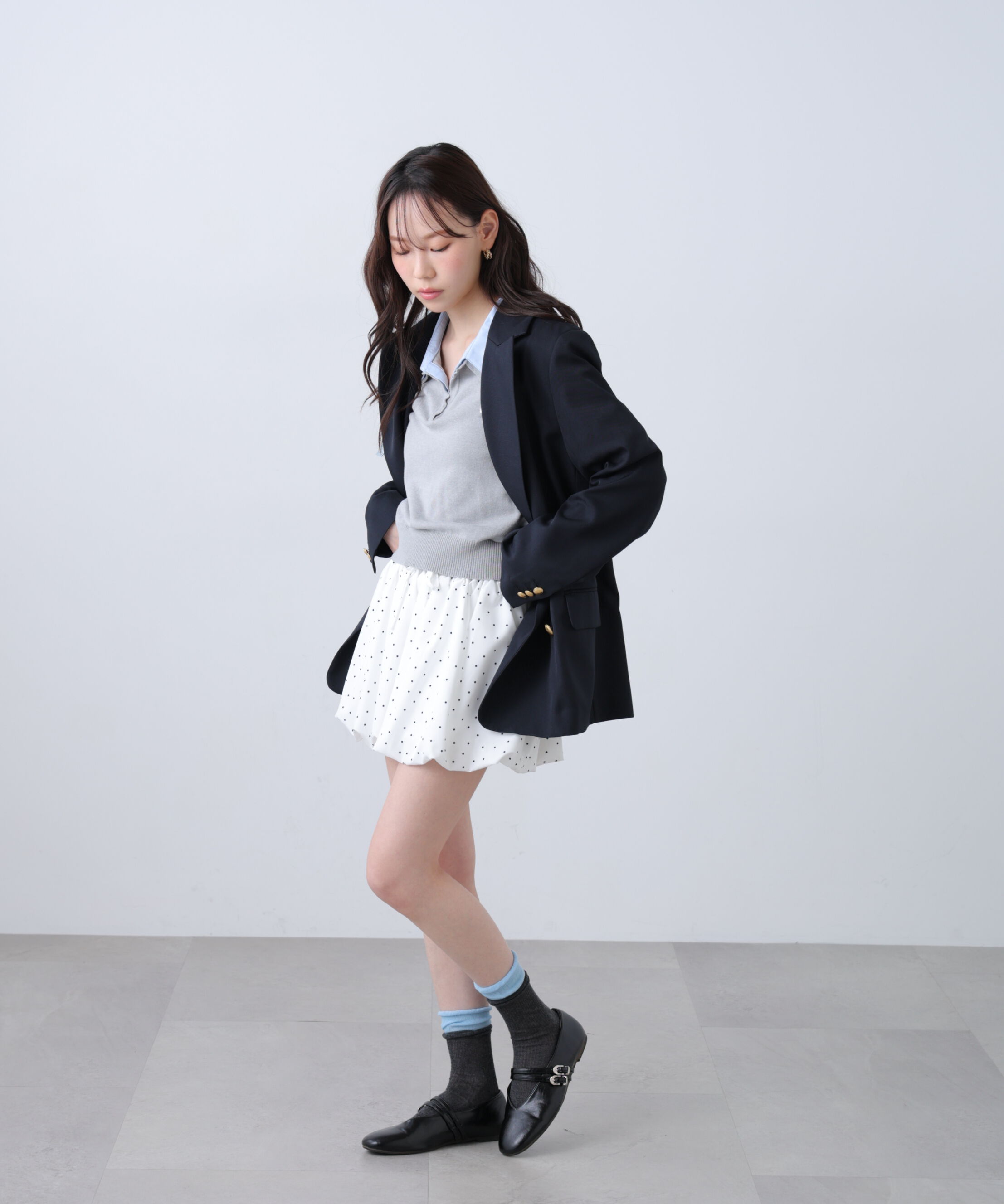  「衿付きレイヤード風半袖ポロニット」|ニット・セーター|