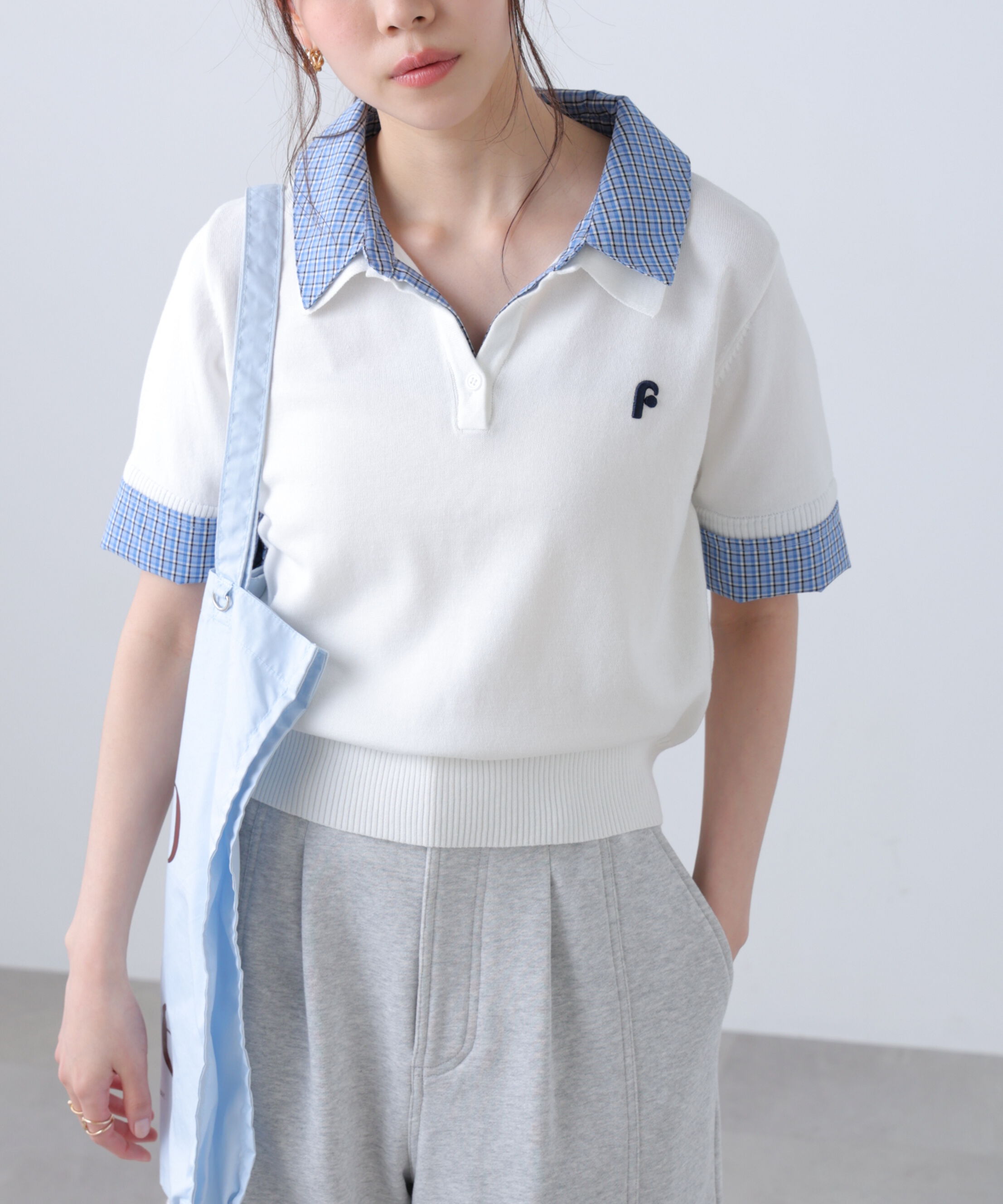  「衿付きレイヤード風半袖ポロニット」|ニット・セーター|