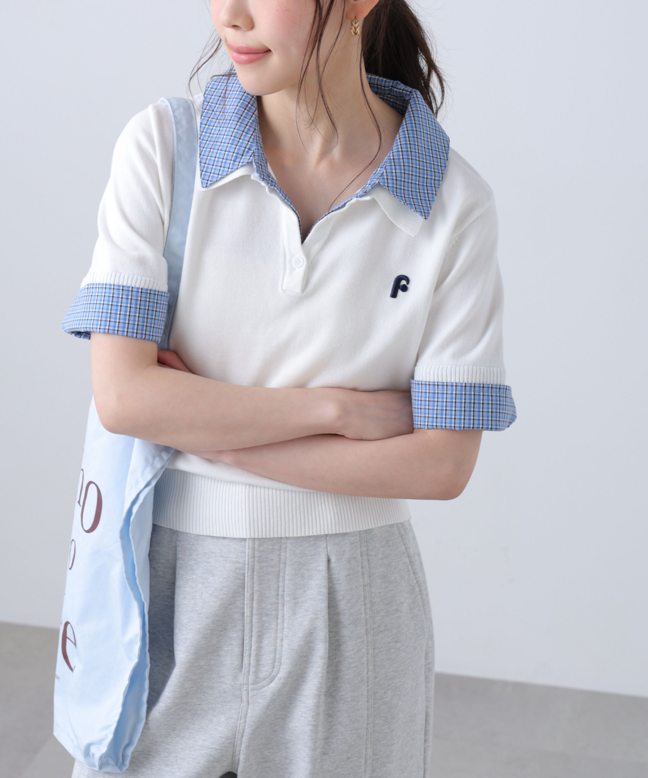  「衿付きレイヤード風半袖ポロニット」|ニット・セーター|