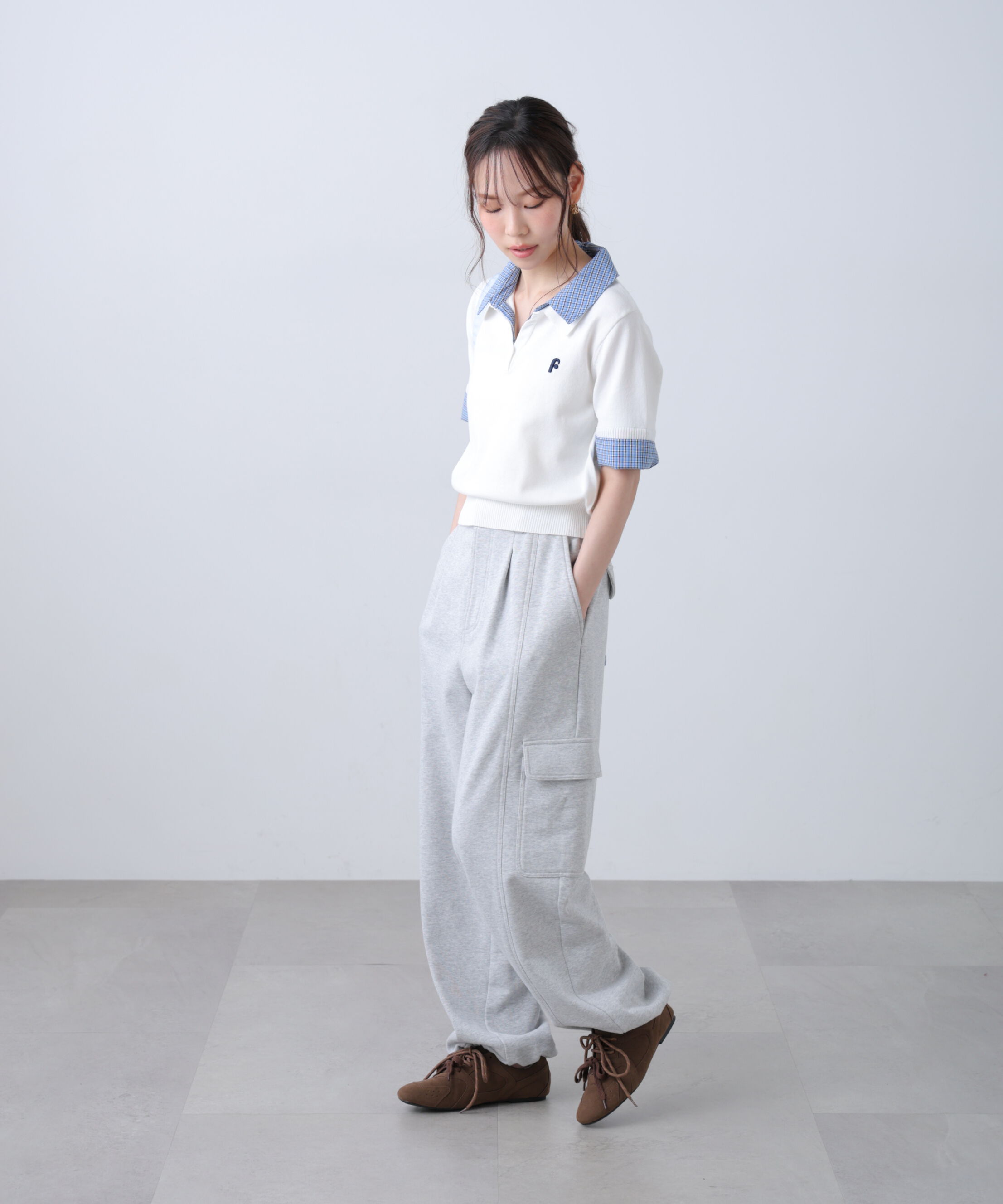  「衿付きレイヤード風半袖ポロニット」|ニット・セーター|