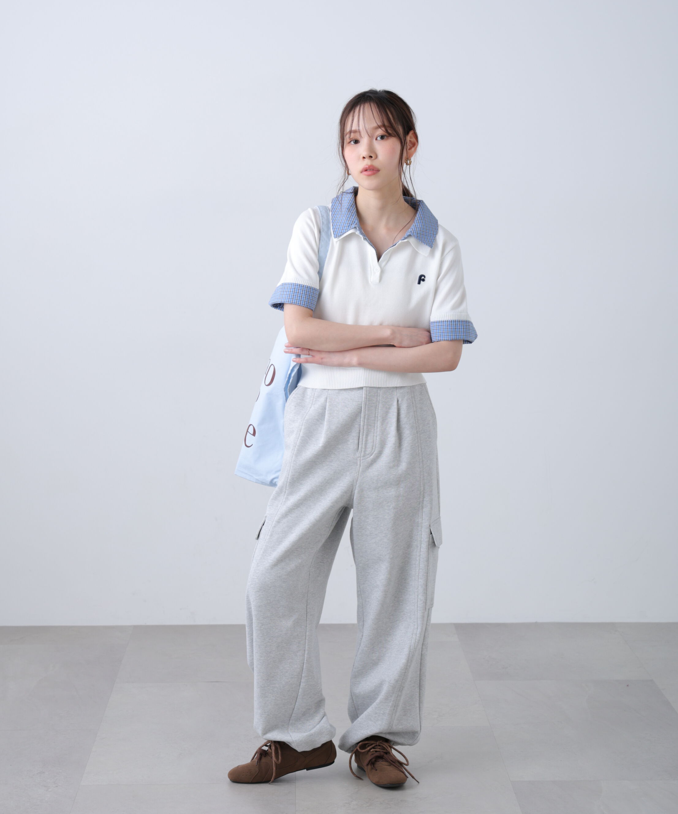  「衿付きレイヤード風半袖ポロニット」|ニット・セーター|