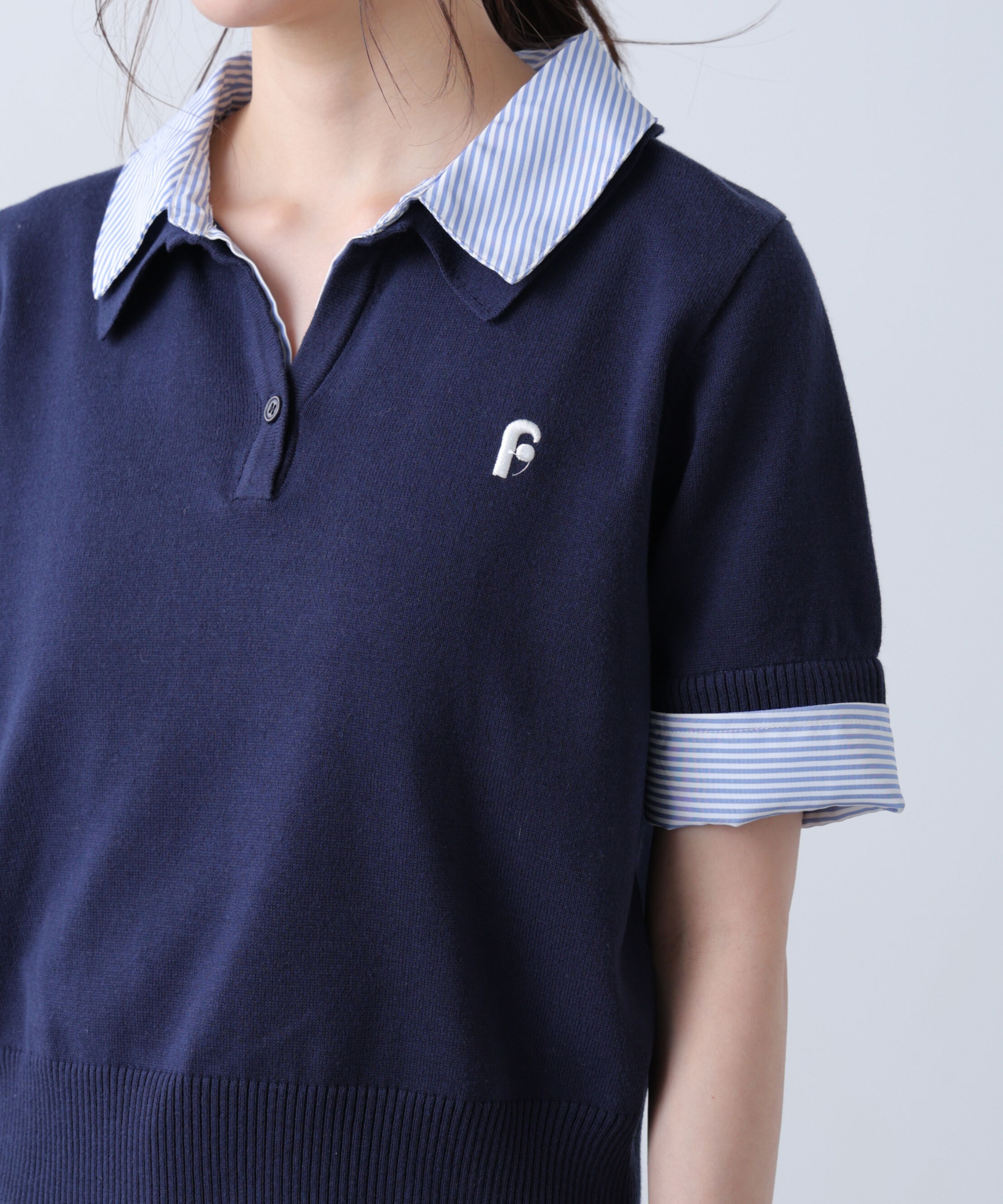  「衿付きレイヤード風半袖ポロニット」|ニット・セーター|