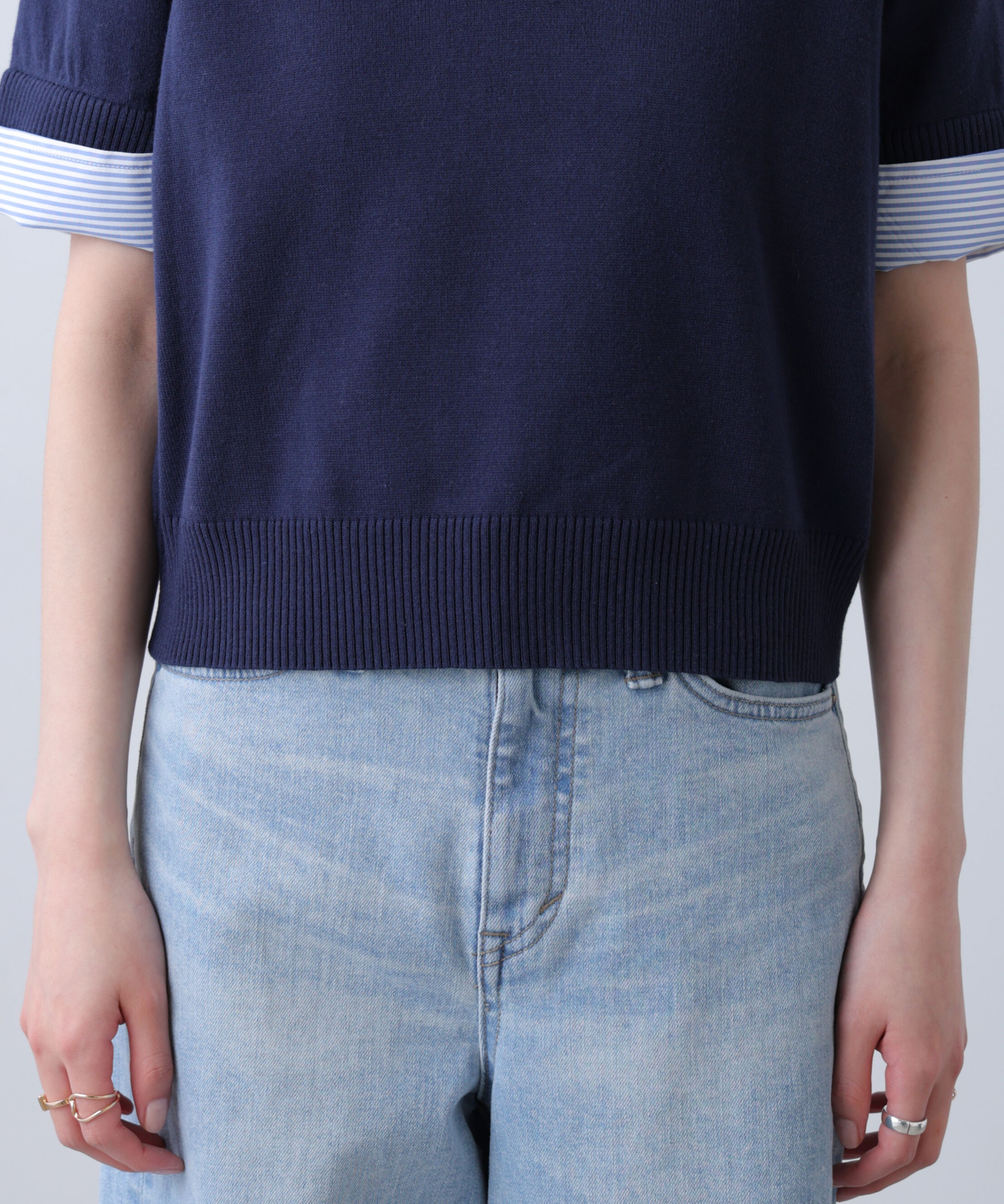  「衿付きレイヤード風半袖ポロニット」|ニット・セーター|