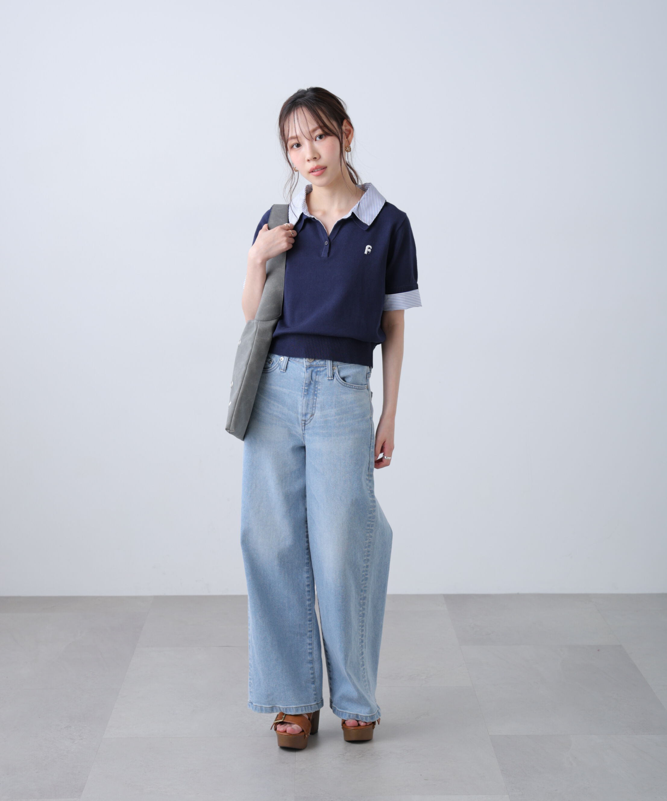  「衿付きレイヤード風半袖ポロニット」|ニット・セーター|