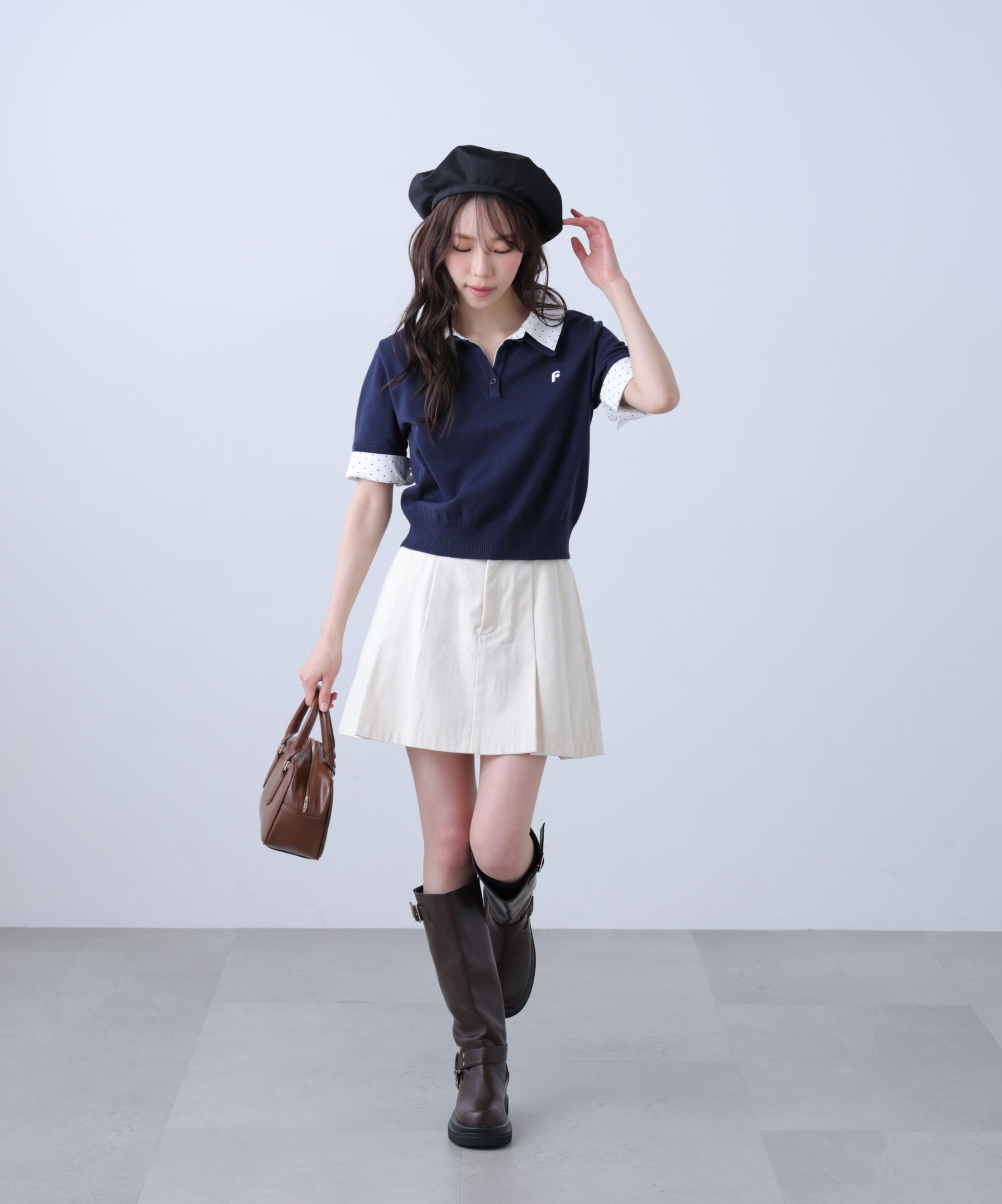  「衿付きレイヤード風半袖ポロニット」|ニット・セーター|