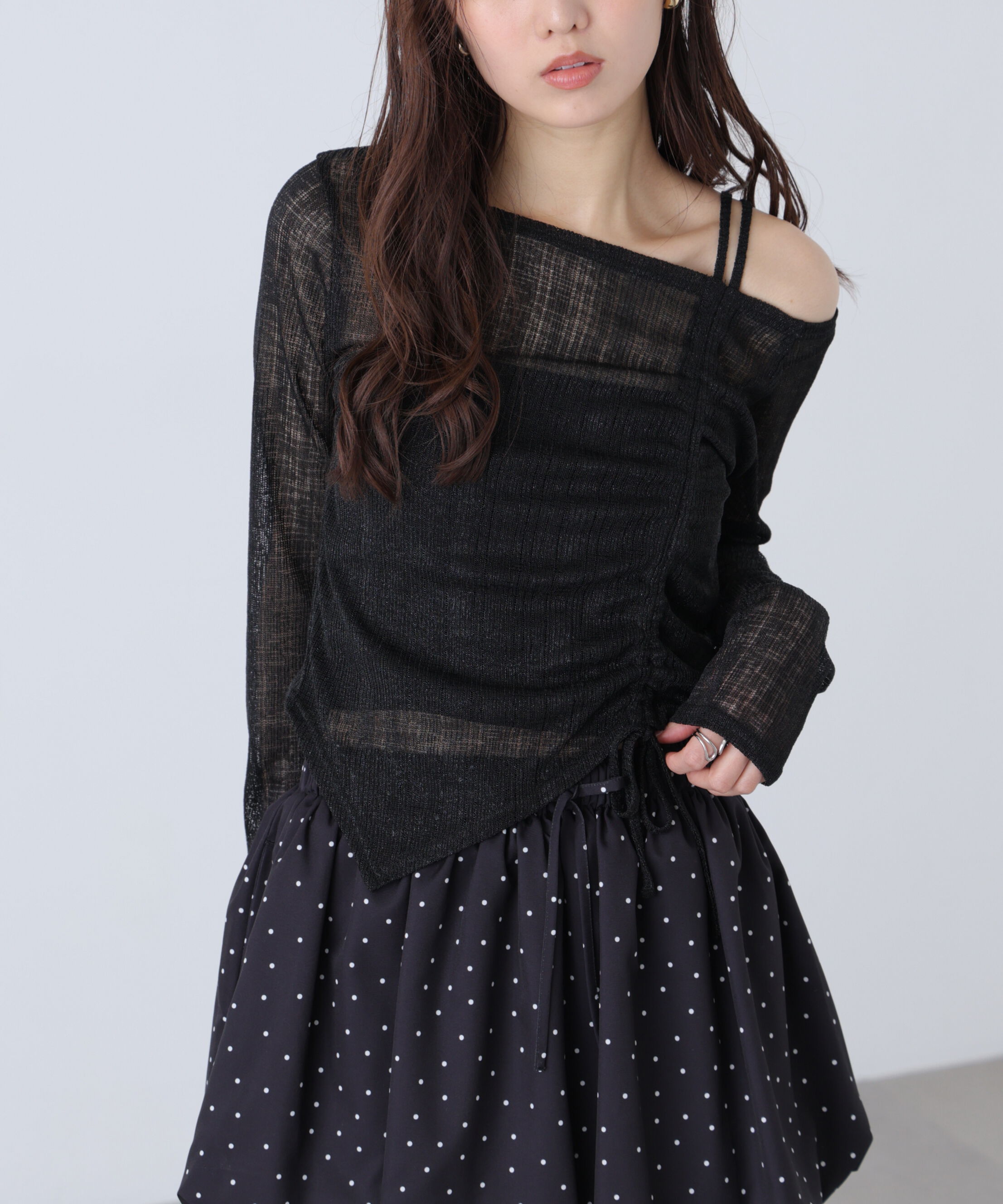  「シアーストライプワンショルシャーリングカットソー」|Tシャツ・カットソー|