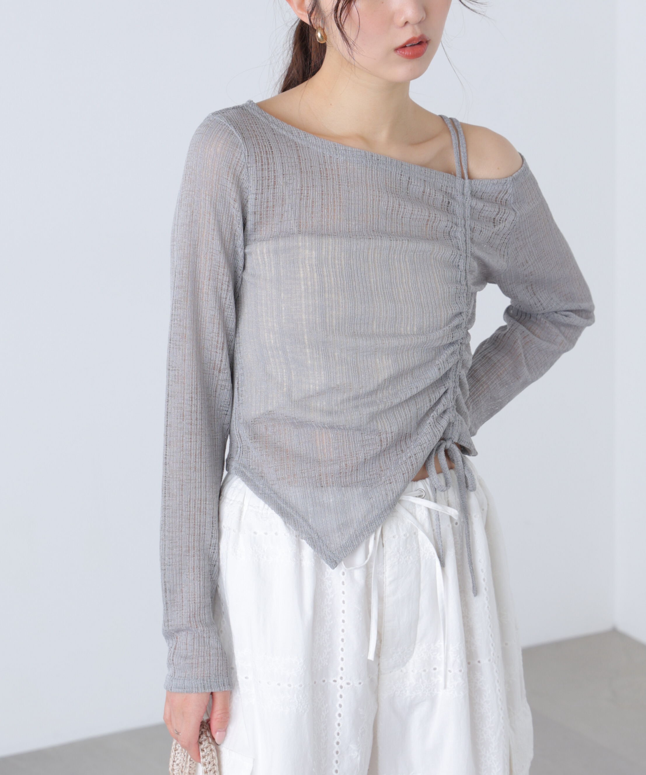  「シアーストライプワンショルシャーリングカットソー」|Tシャツ・カットソー|