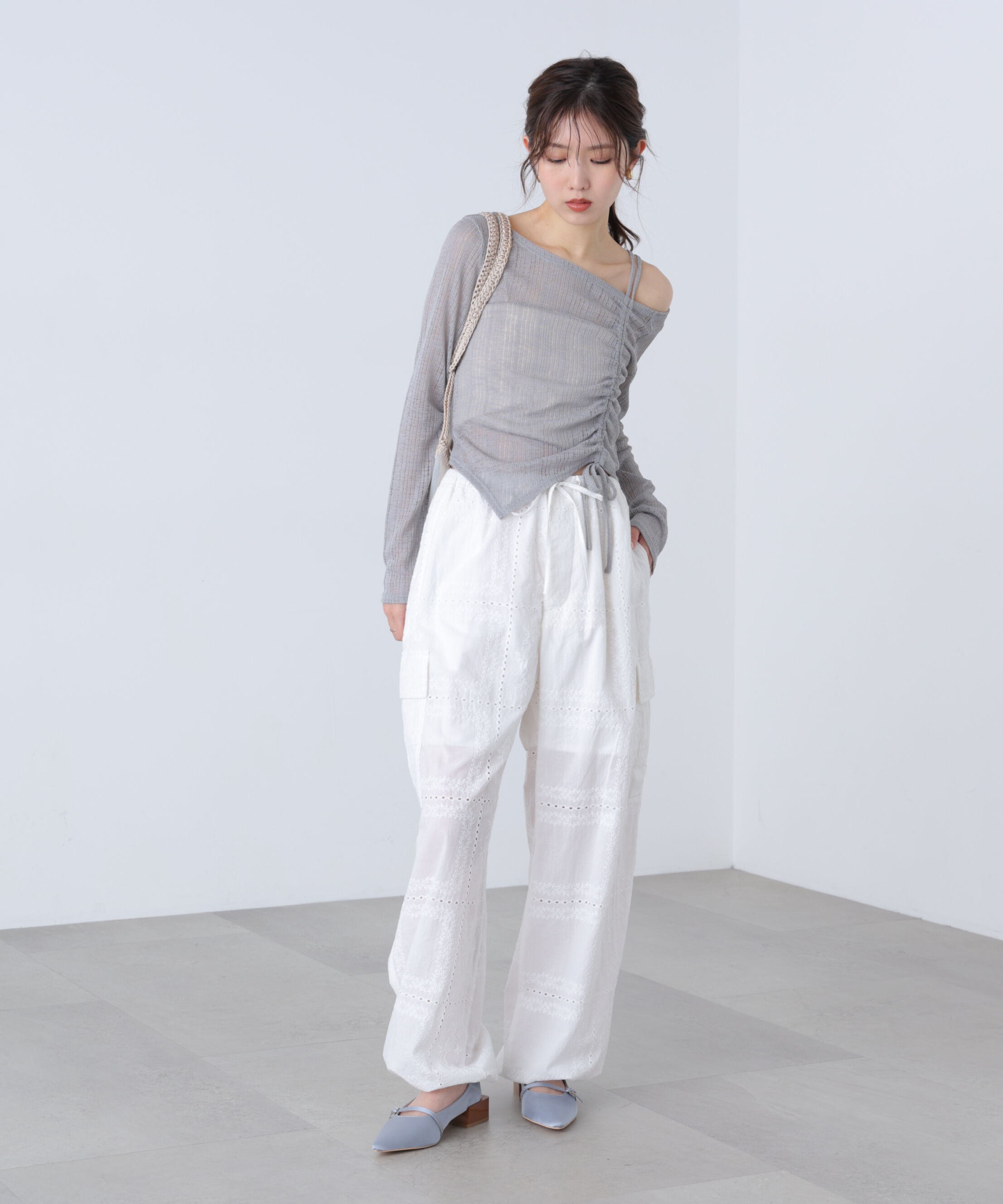  「シアーストライプワンショルシャーリングカットソー」|Tシャツ・カットソー|