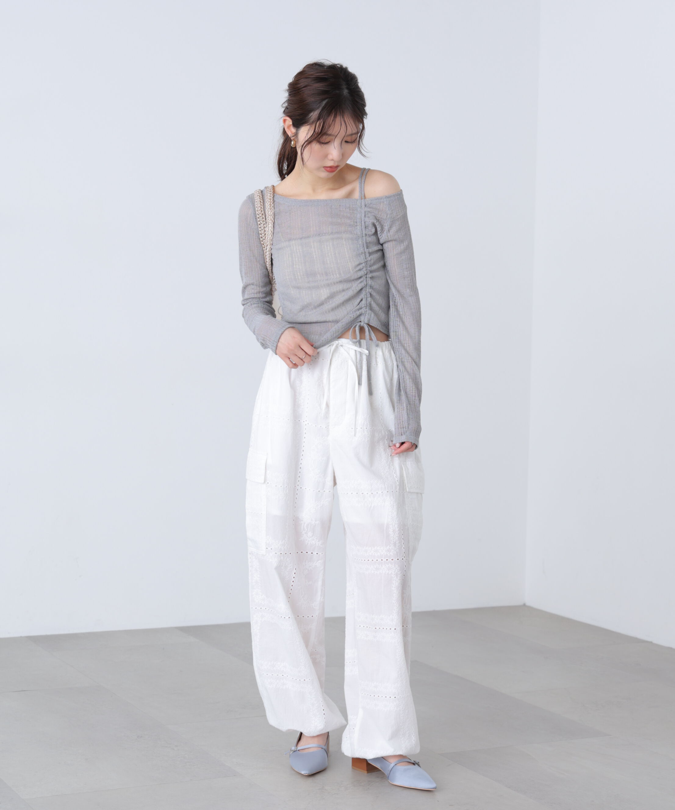  「シアーストライプワンショルシャーリングカットソー」|Tシャツ・カットソー|