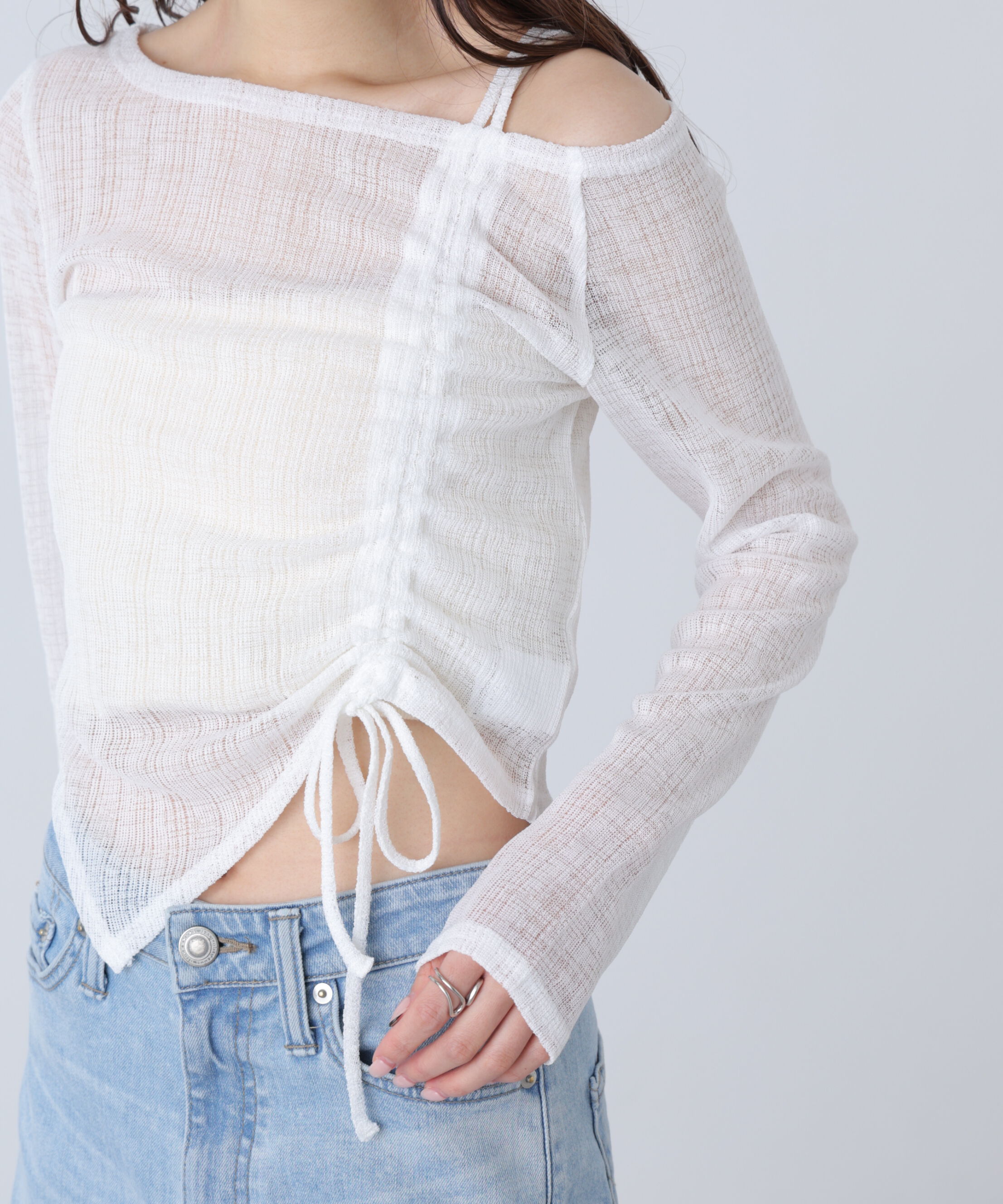  「シアーストライプワンショルシャーリングカットソー」|Tシャツ・カットソー|