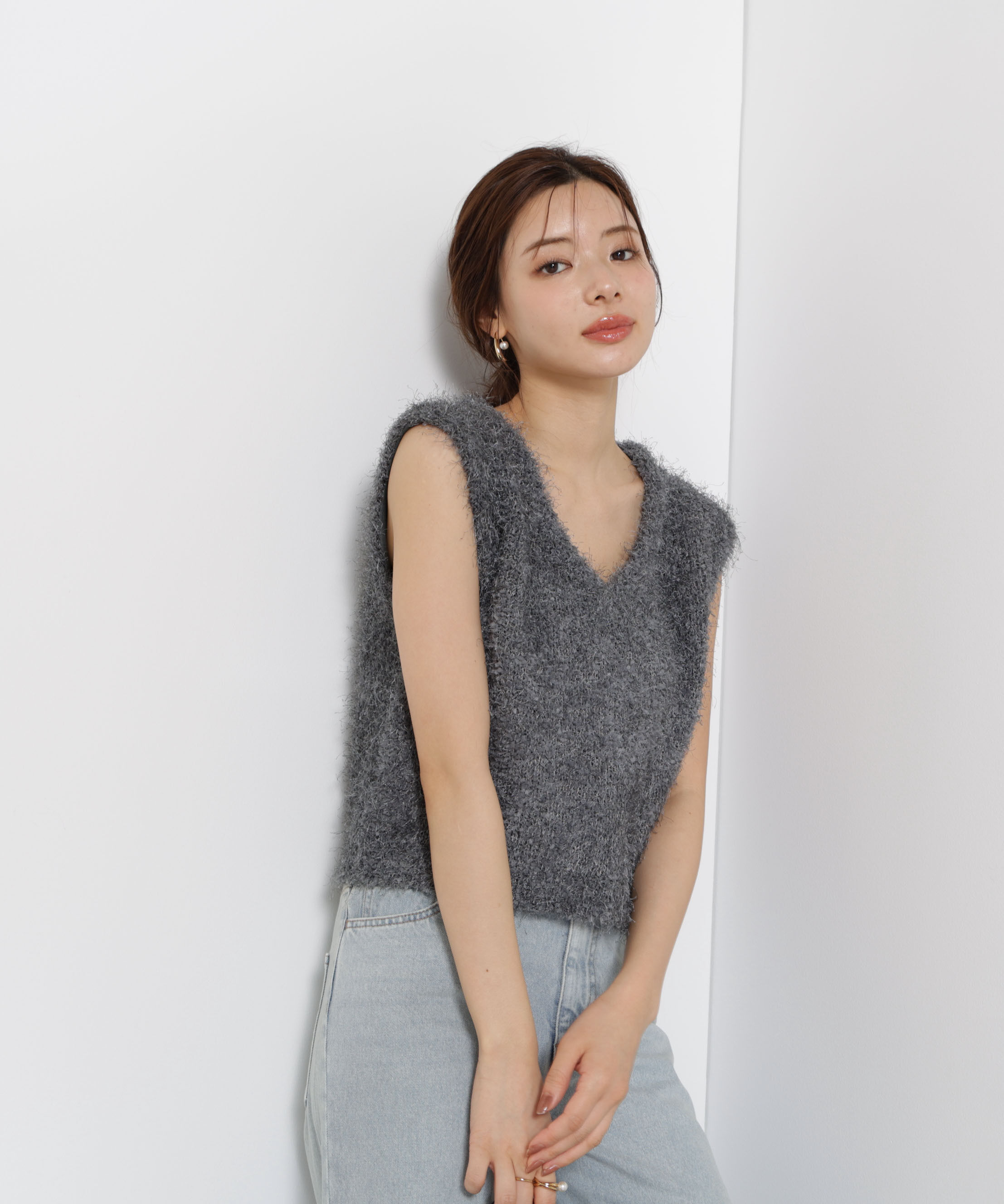 PROPORTION BODY DRESSING「＜ハンドウォッシャブル＞フェザーノースリニット」|ニット・セーター|グレー