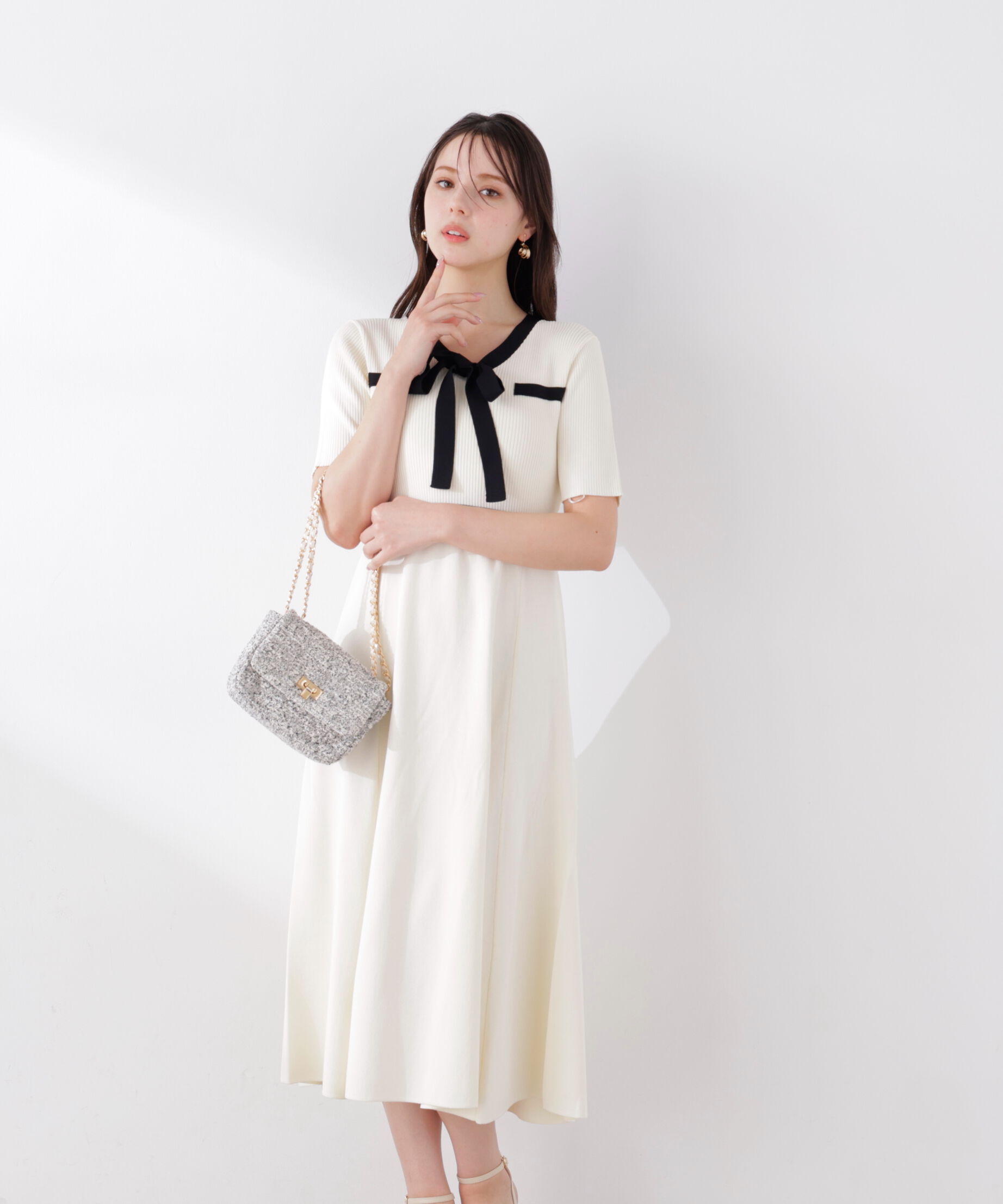 PROPORTION BODY DRESSING「リボンタイバイカラーニットワンピース　26SS」|ワンピース|