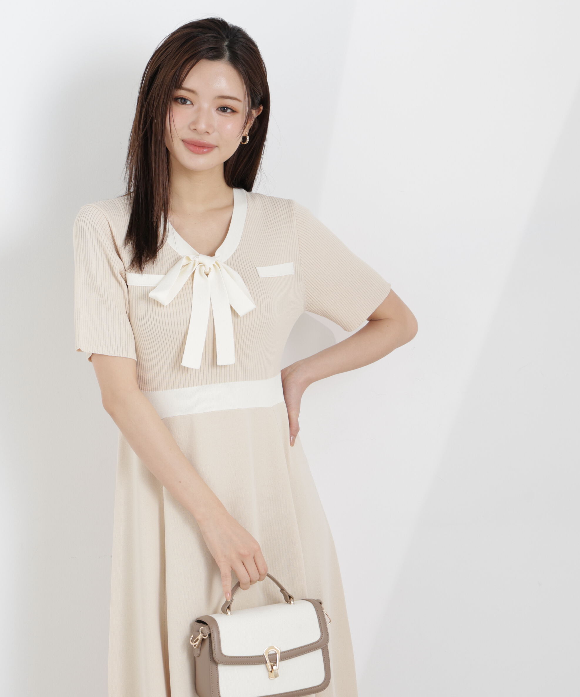 PROPORTION BODY DRESSING「リボンタイバイカラーニットワンピース　26SS」|ワンピース|