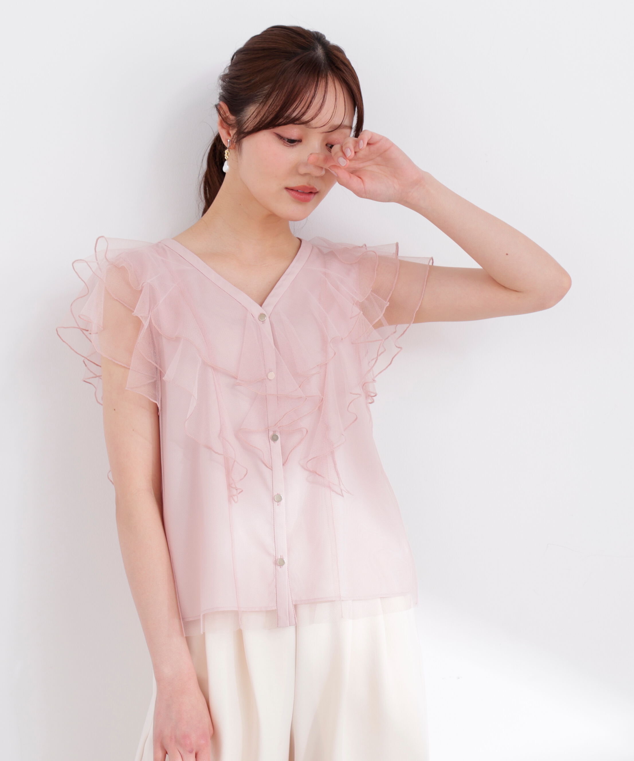 PROPORTION BODY DRESSING「チュールラッフルブラウス 26SS」|シャツ・ブラウス|